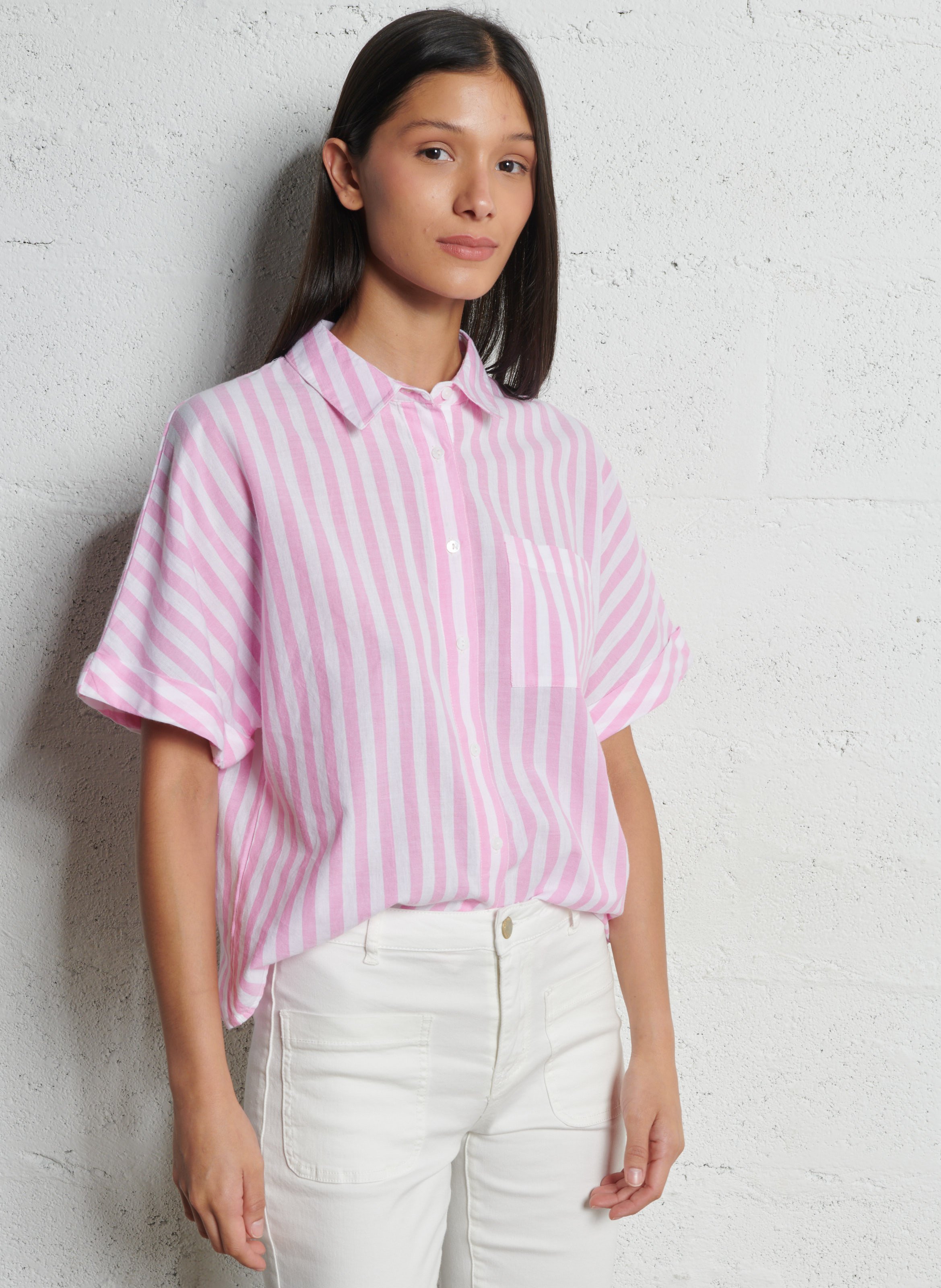 Chemise col classique manches contrastantes en coton MAISON 123