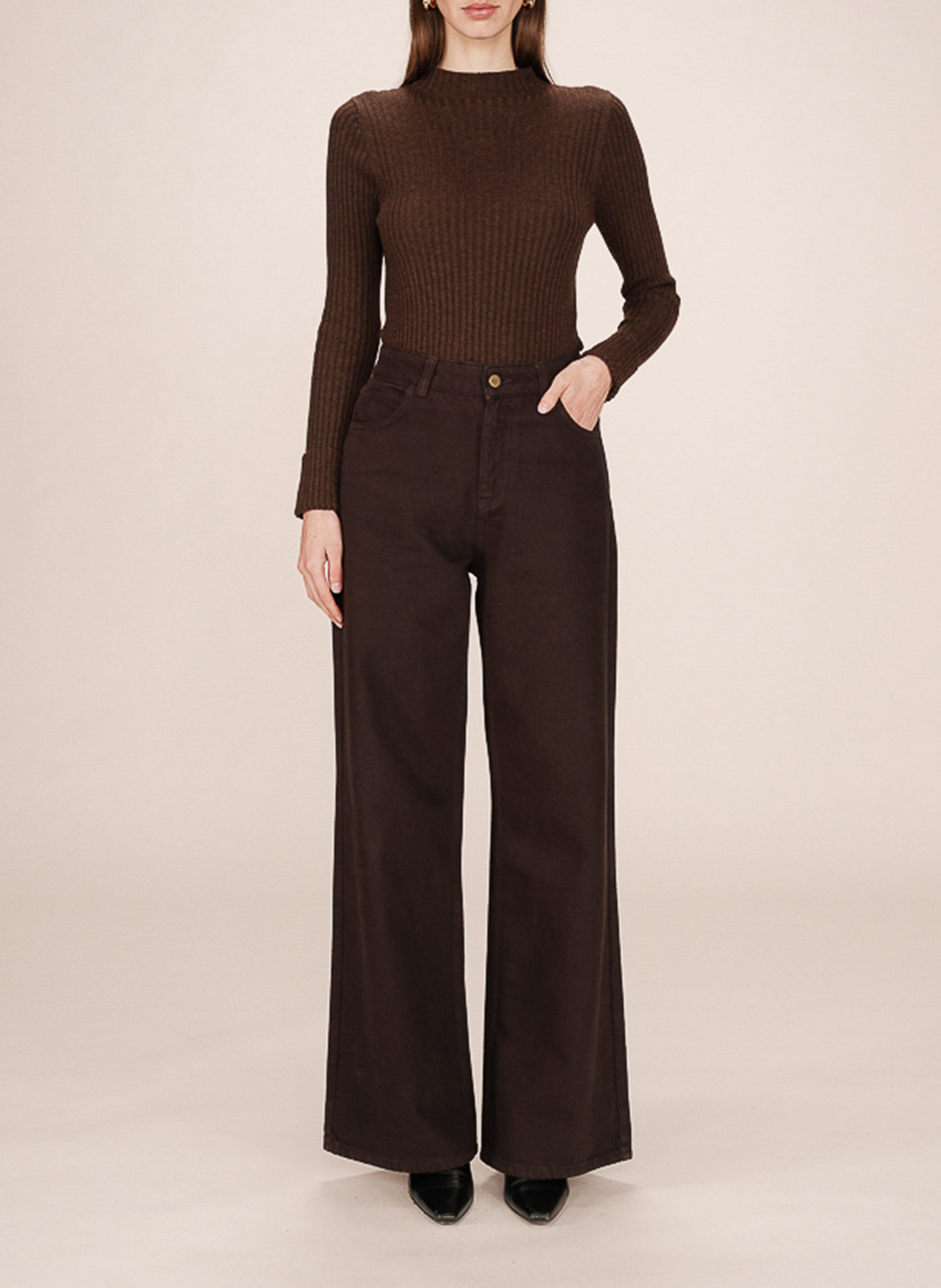 Flared cotton jeans GRACE ET MILA Brown