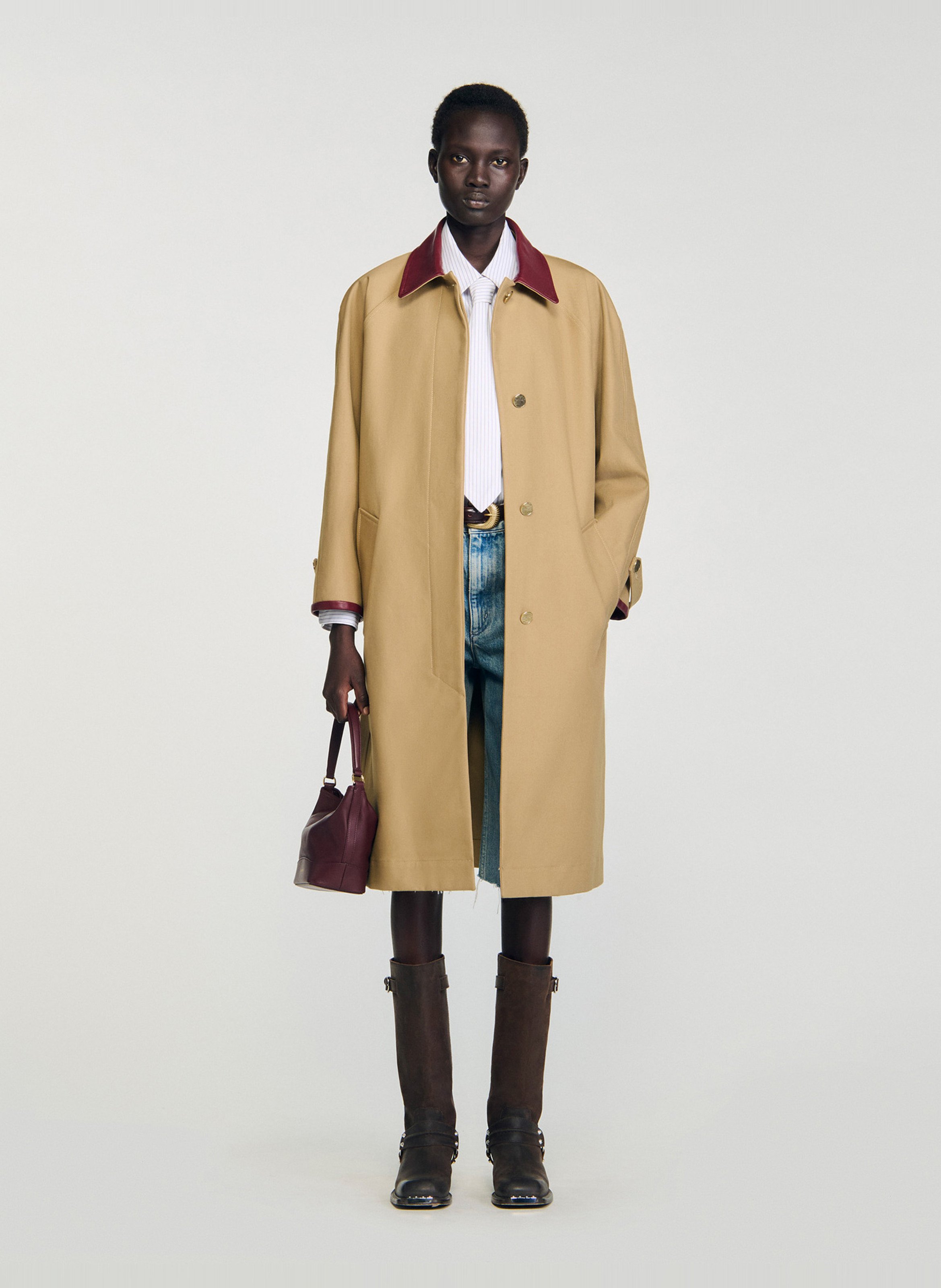 Rechte trenchcoat van katoen met klassieke kraag SANDRO Beige