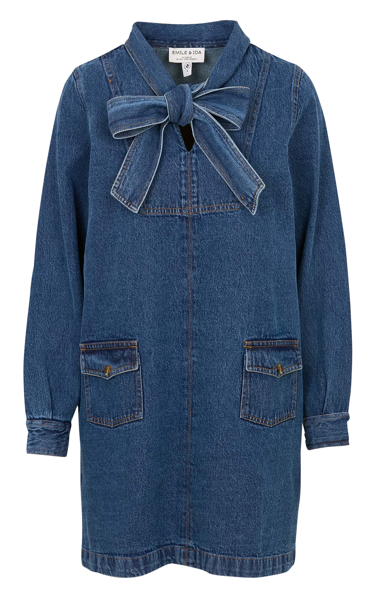 Kurzes Kleid mit Schluppenkragen aus Baumwolldenim EMILE ET IDA Blau