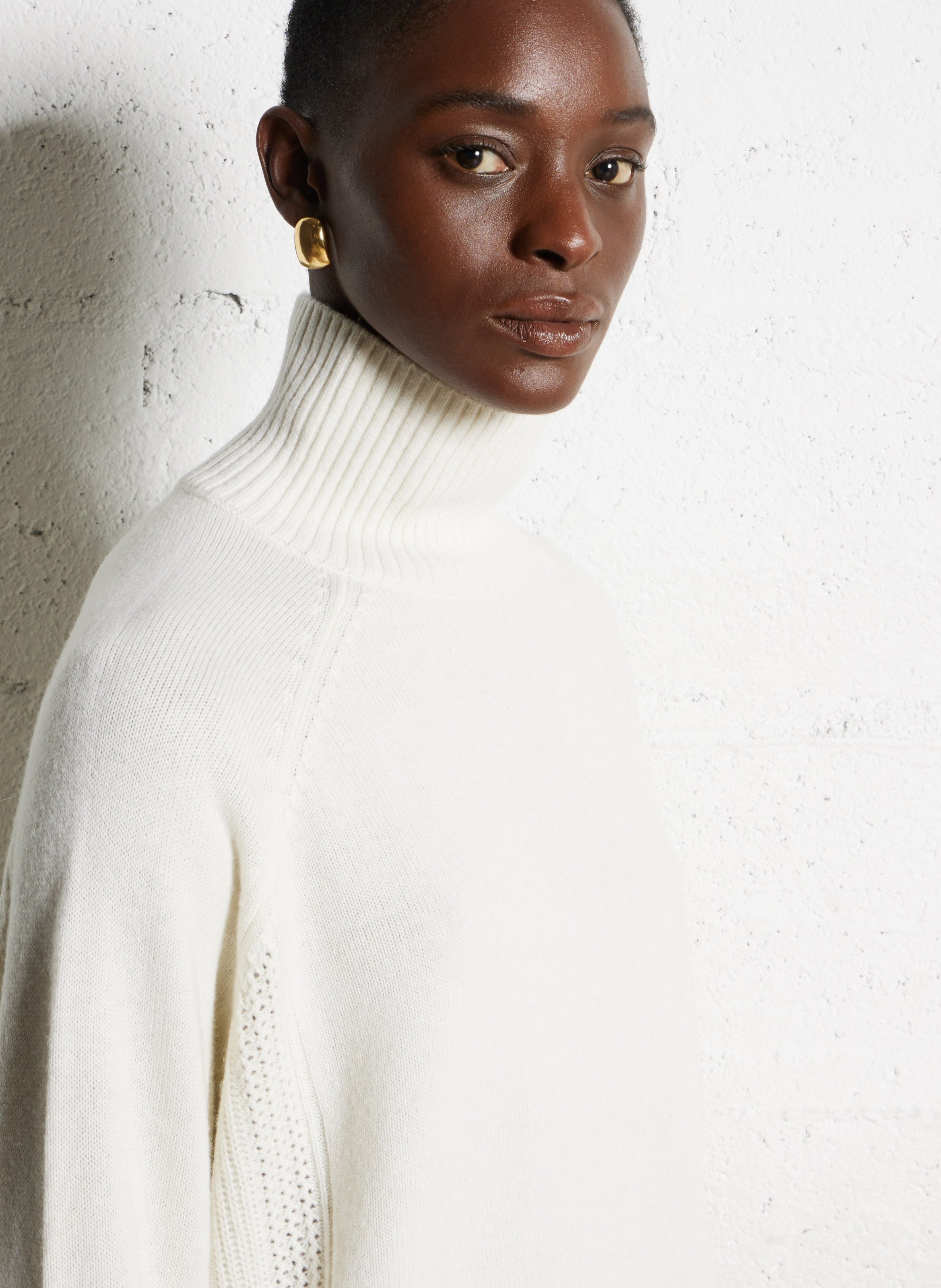 Boat-neck contrast-knit wool sweater  DES PETITS HAUTS Beige