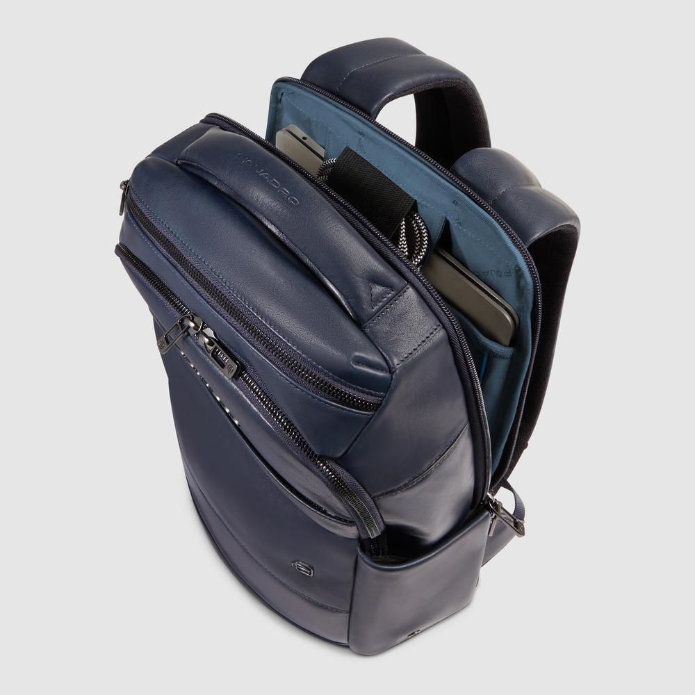 Customizable backpack for laptop and ipad®mini with shockproof and rfid protection PIQUADRO Blue