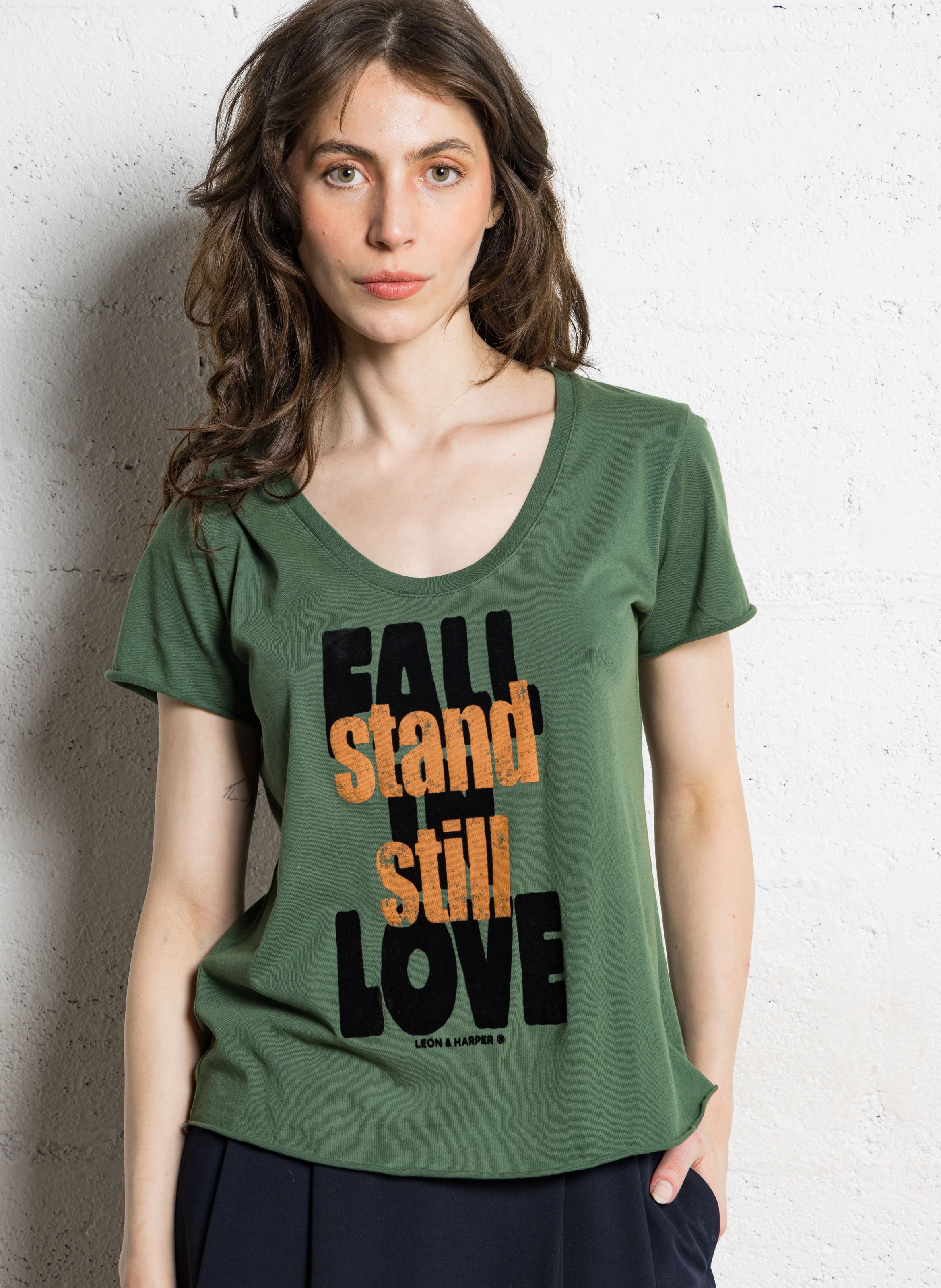 T-shirt van biokatoen met ronde hals LEON & HARPER Groen