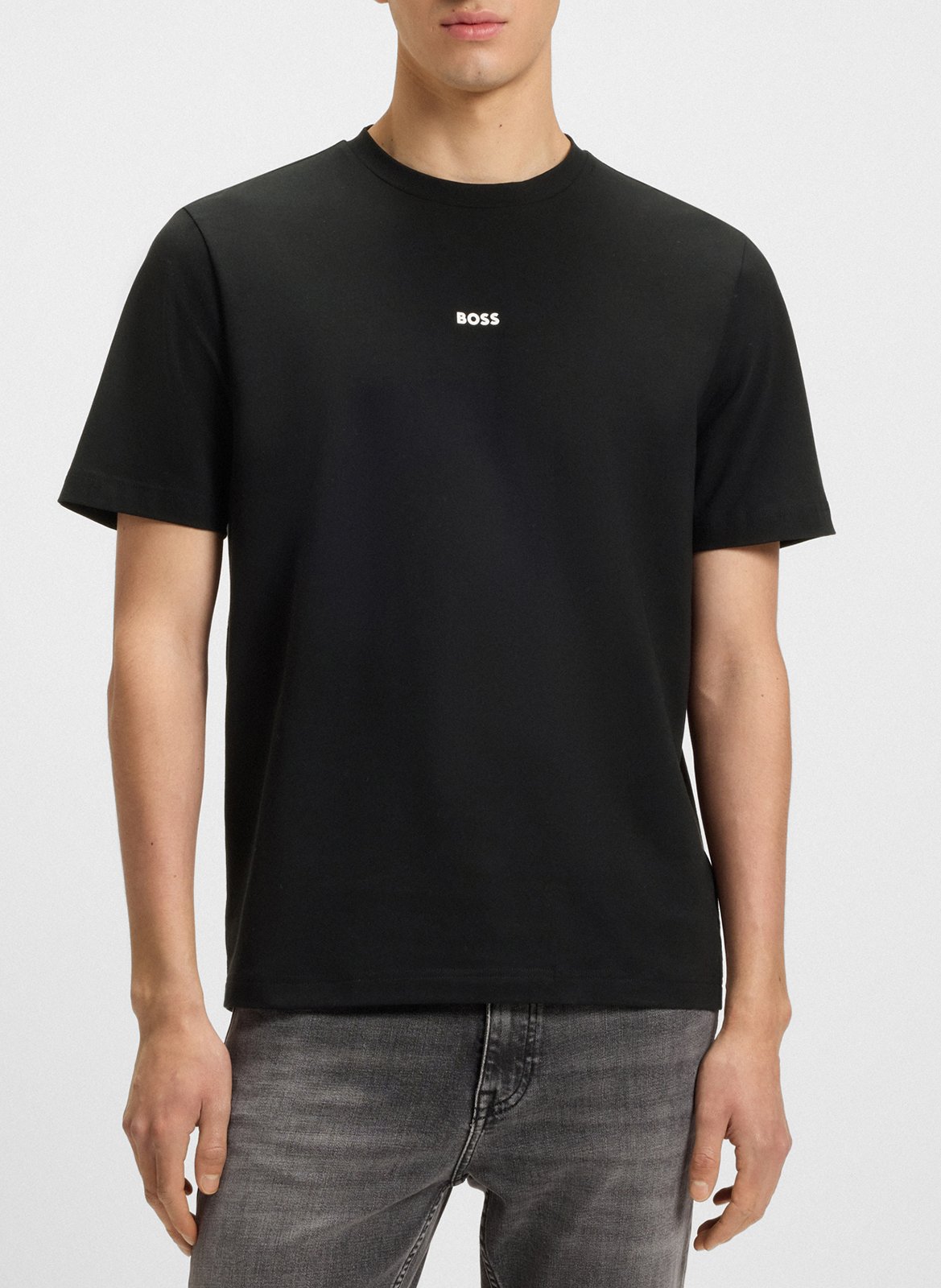 Round-neck cotton-blend T-shirt with screen print BOSS Black