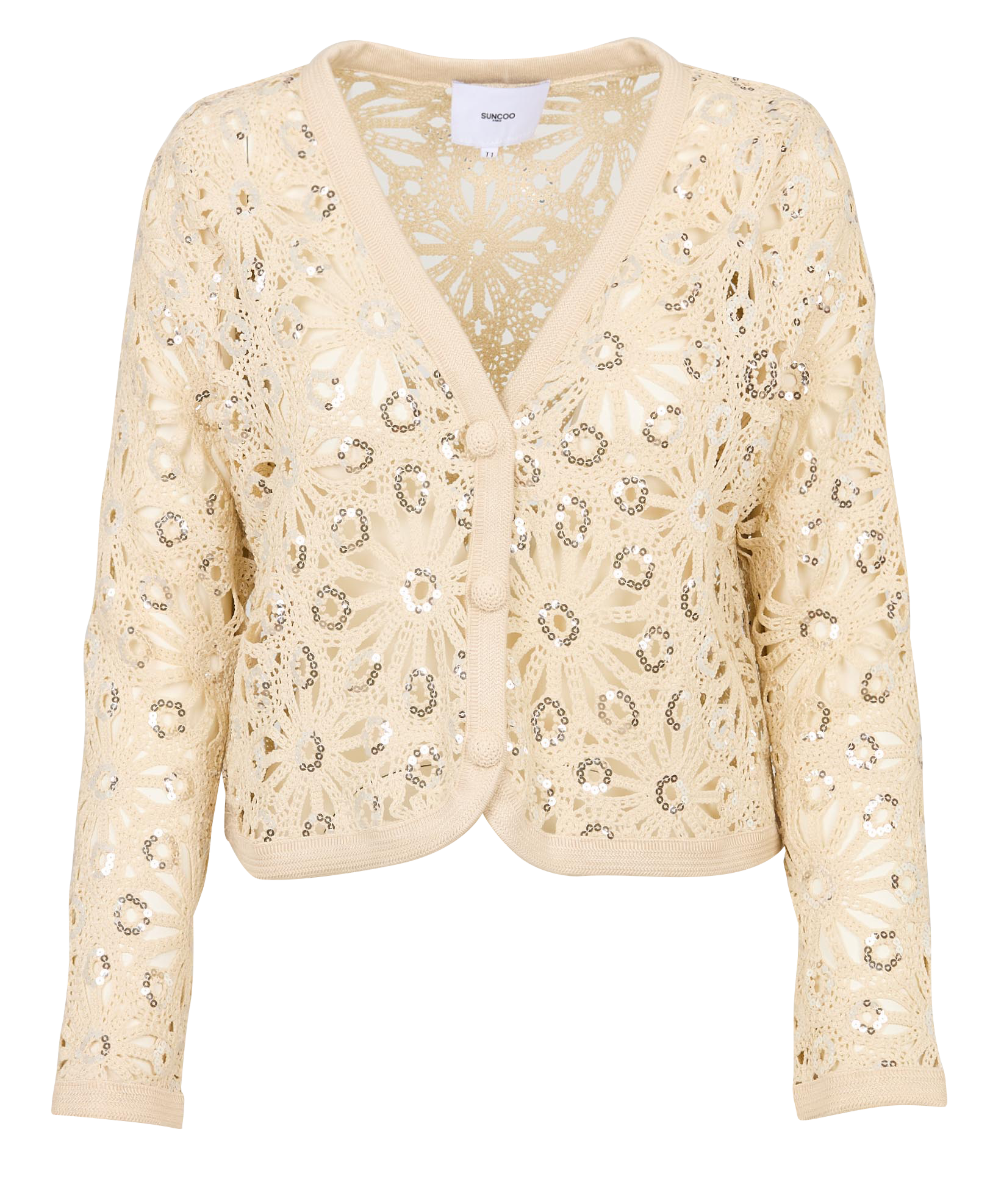 Gilet col v crochet  SUNCOO Beige
