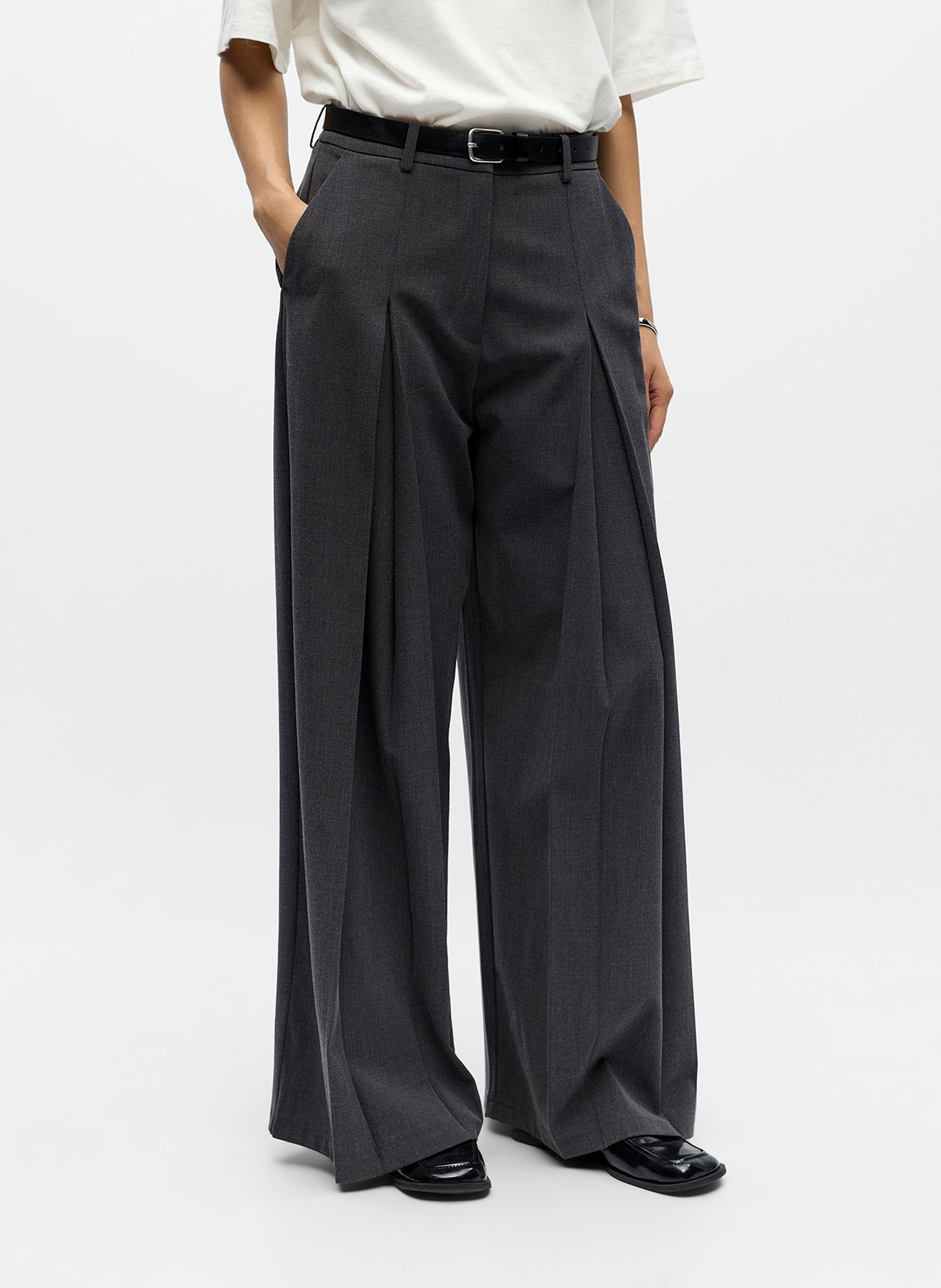 Wide plain pleated trousers OBJECT Grey