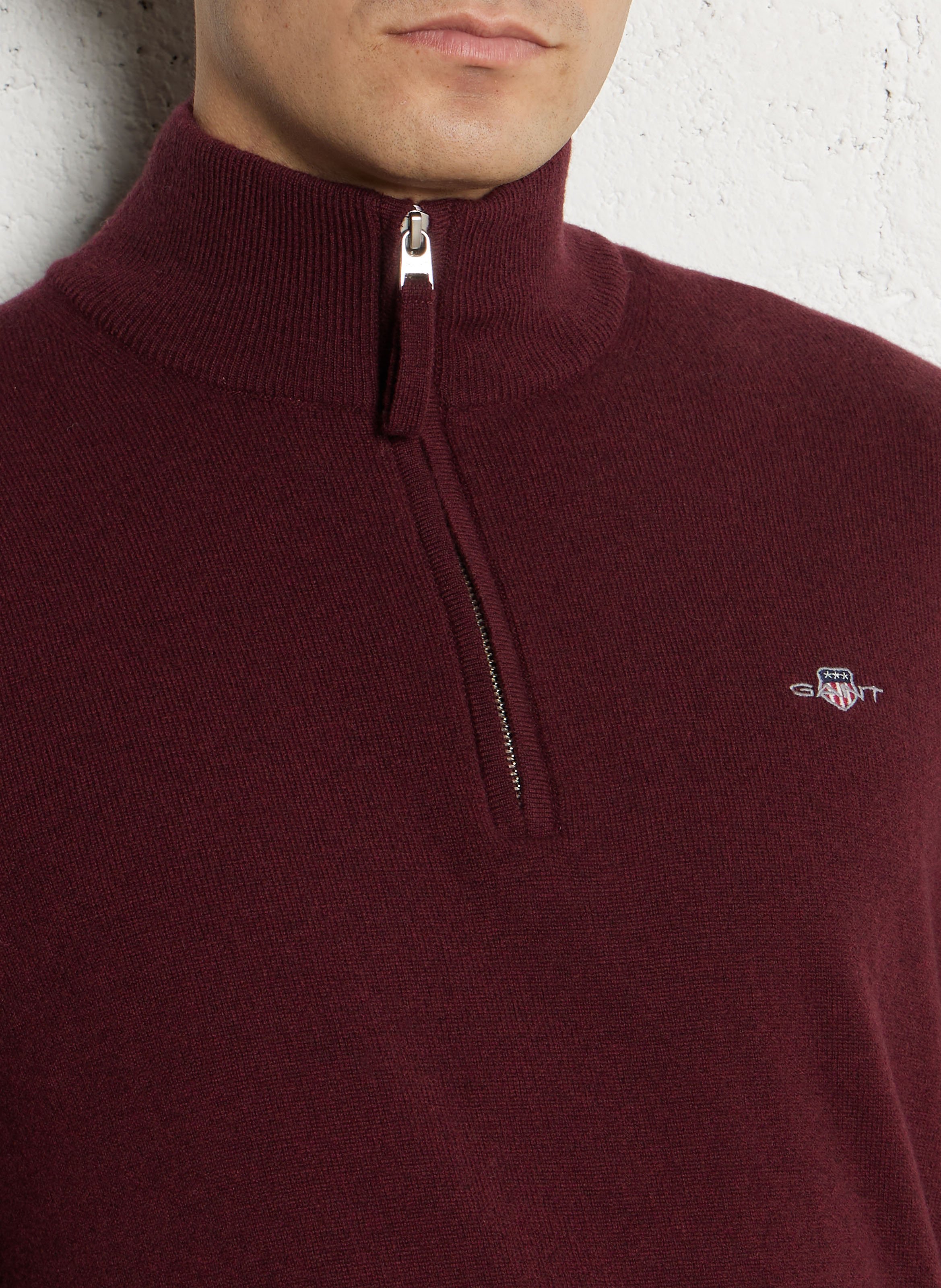 Pull droit col montant zippé en laine GANT Rouge