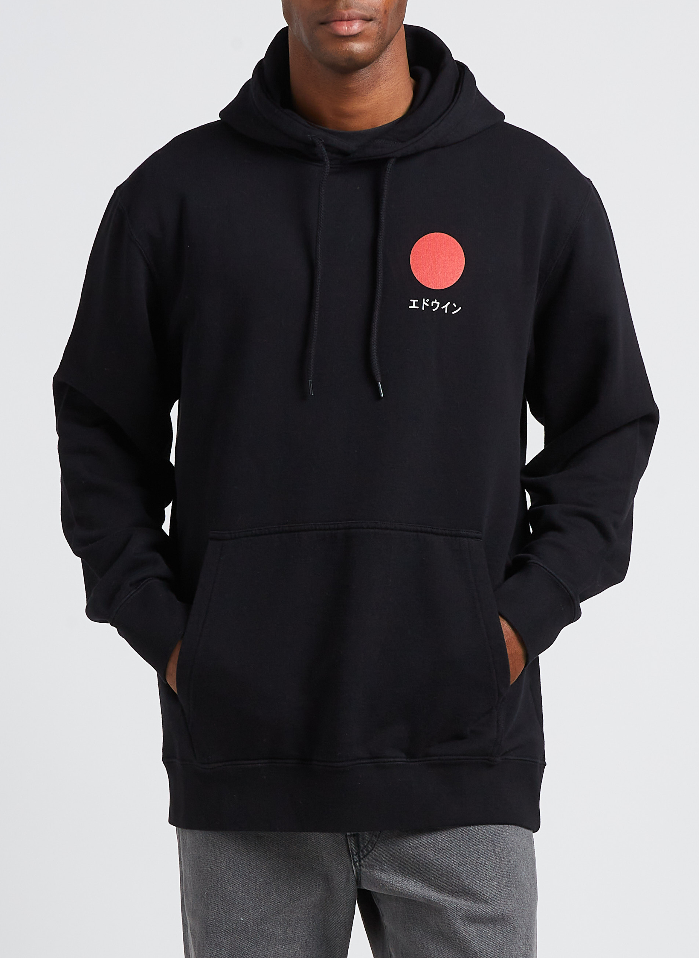 Katoenen sweater met capuchon en print EDWIN Zwart