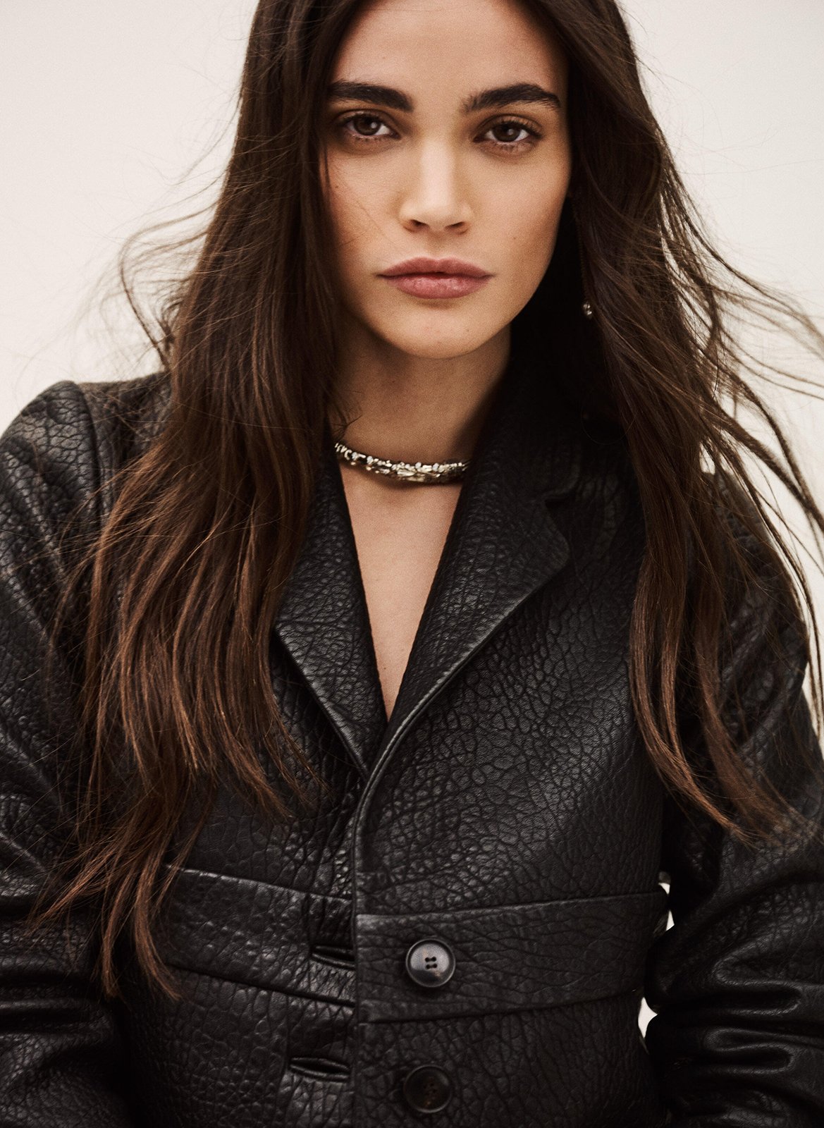 Recht, leren jasje met reverskraag BA&SH Zwart