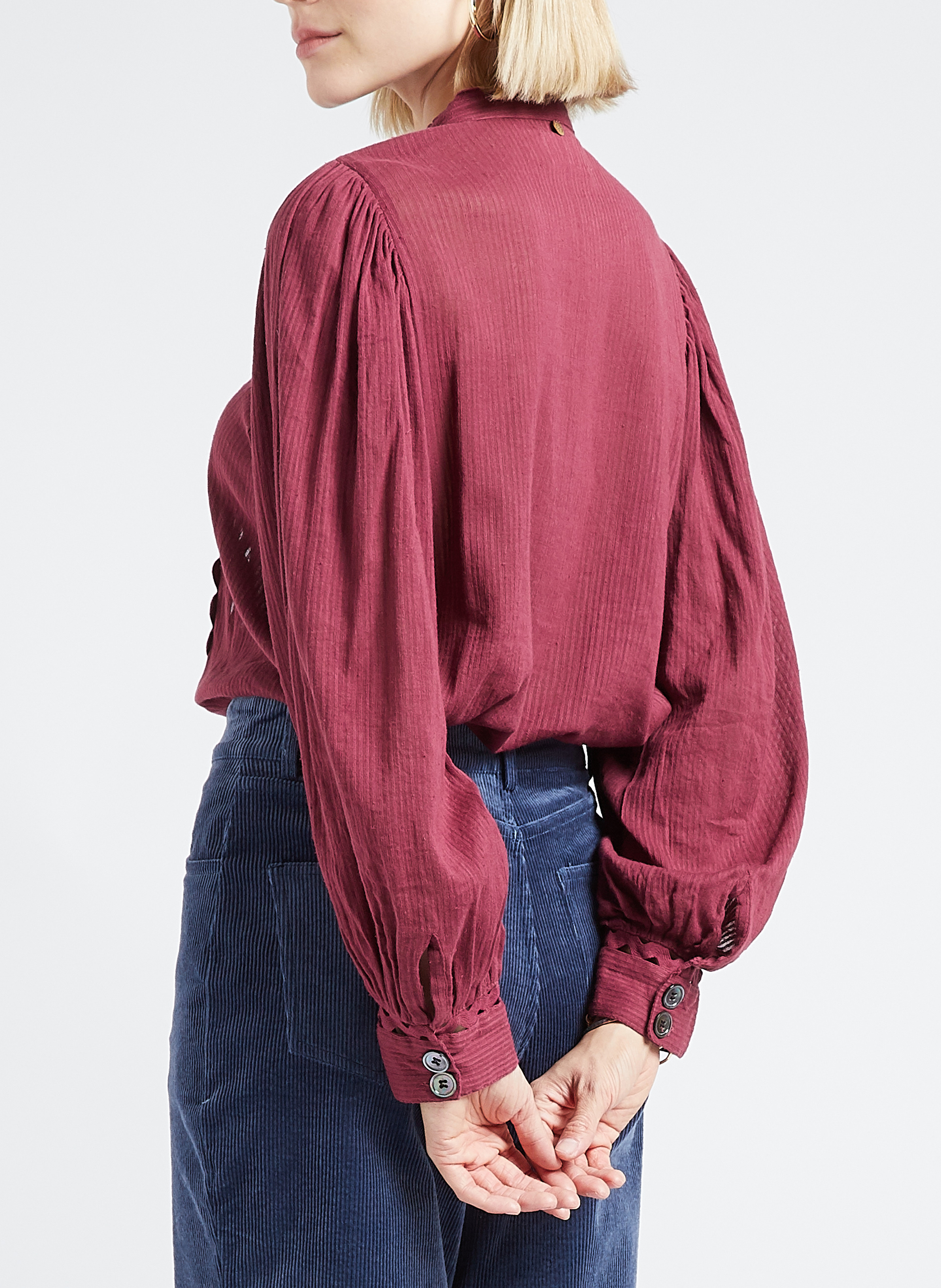 Baumwollbluse mit Rundhalskragen ANTIK BATIK Pflaume