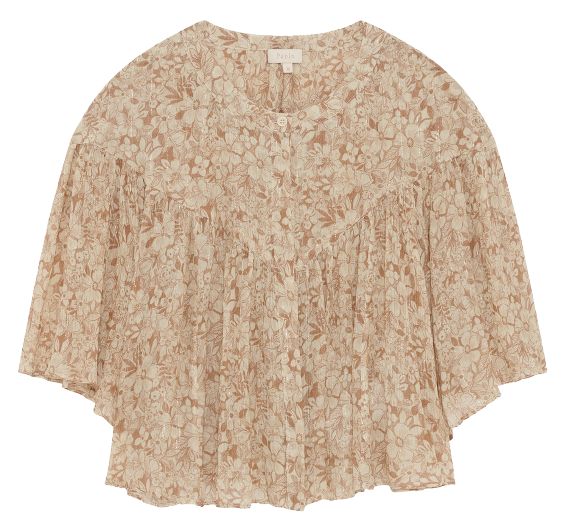 Chemise ample col rond imprimée PABLO Beige