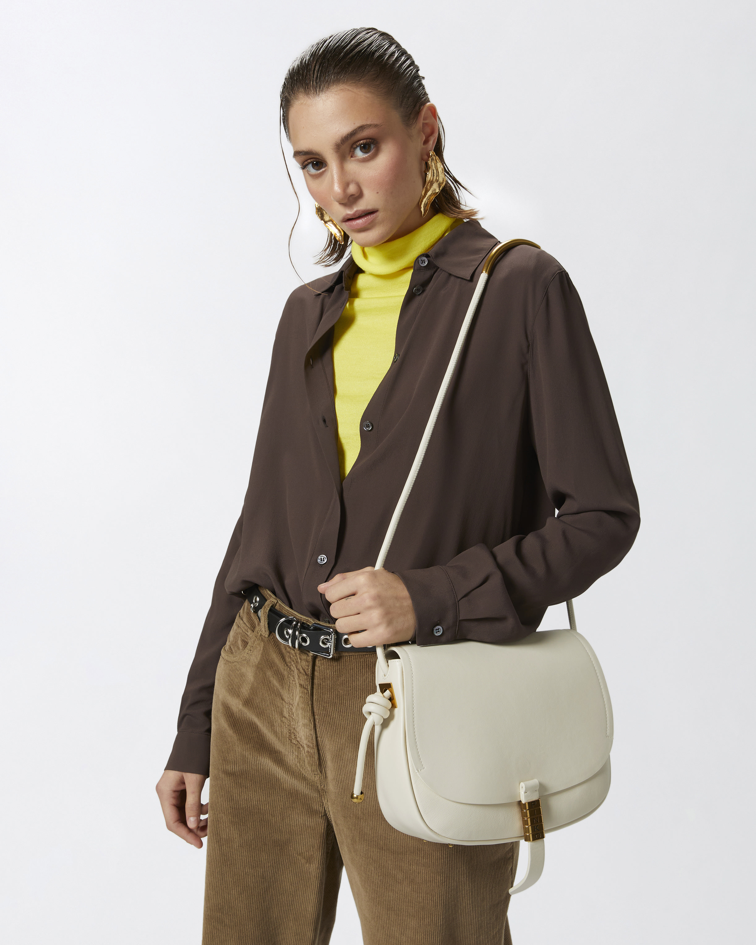 Large knotted leather shoulder bag PINKO White