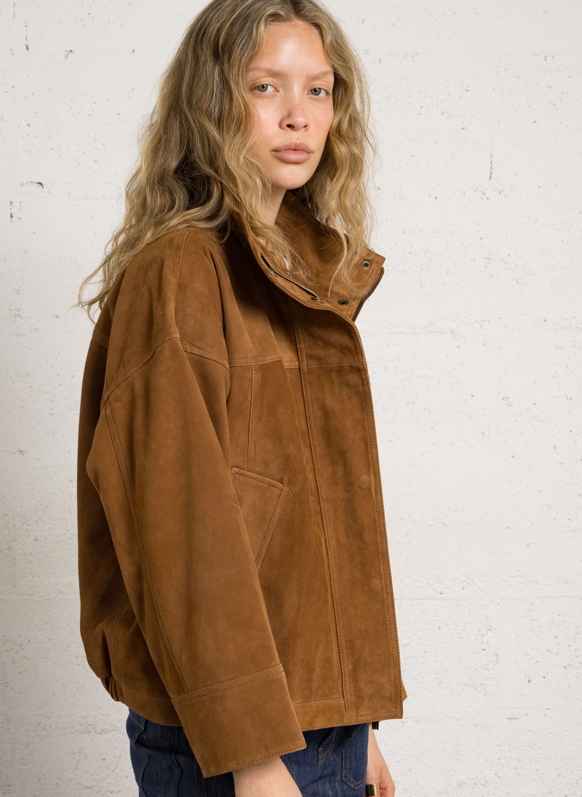 Velourslederjacke mit Stehkragen BELLEPIECE Braun