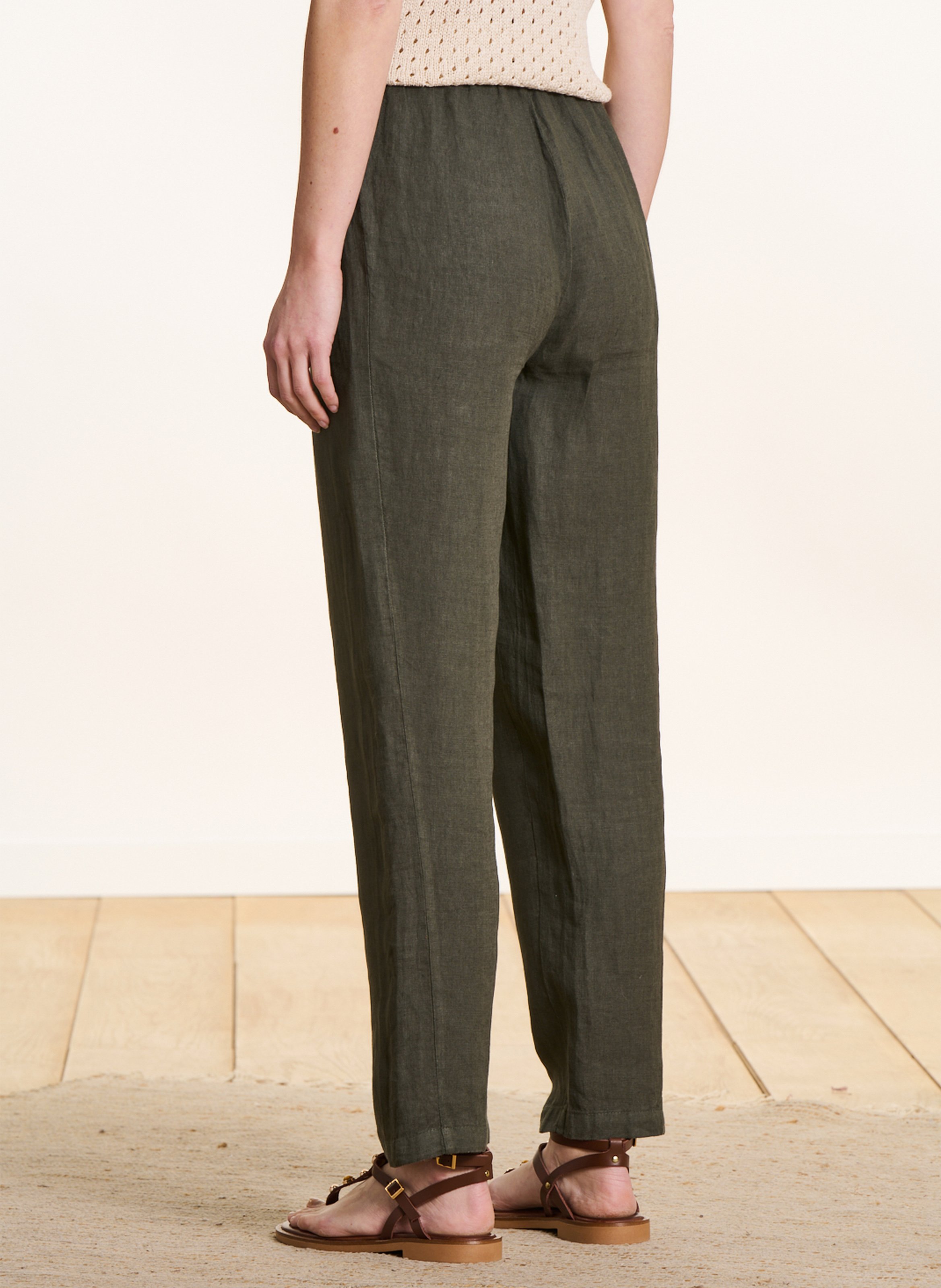 Pantalon carotte taille haute en lin LA FEE MARABOUTEE Vert