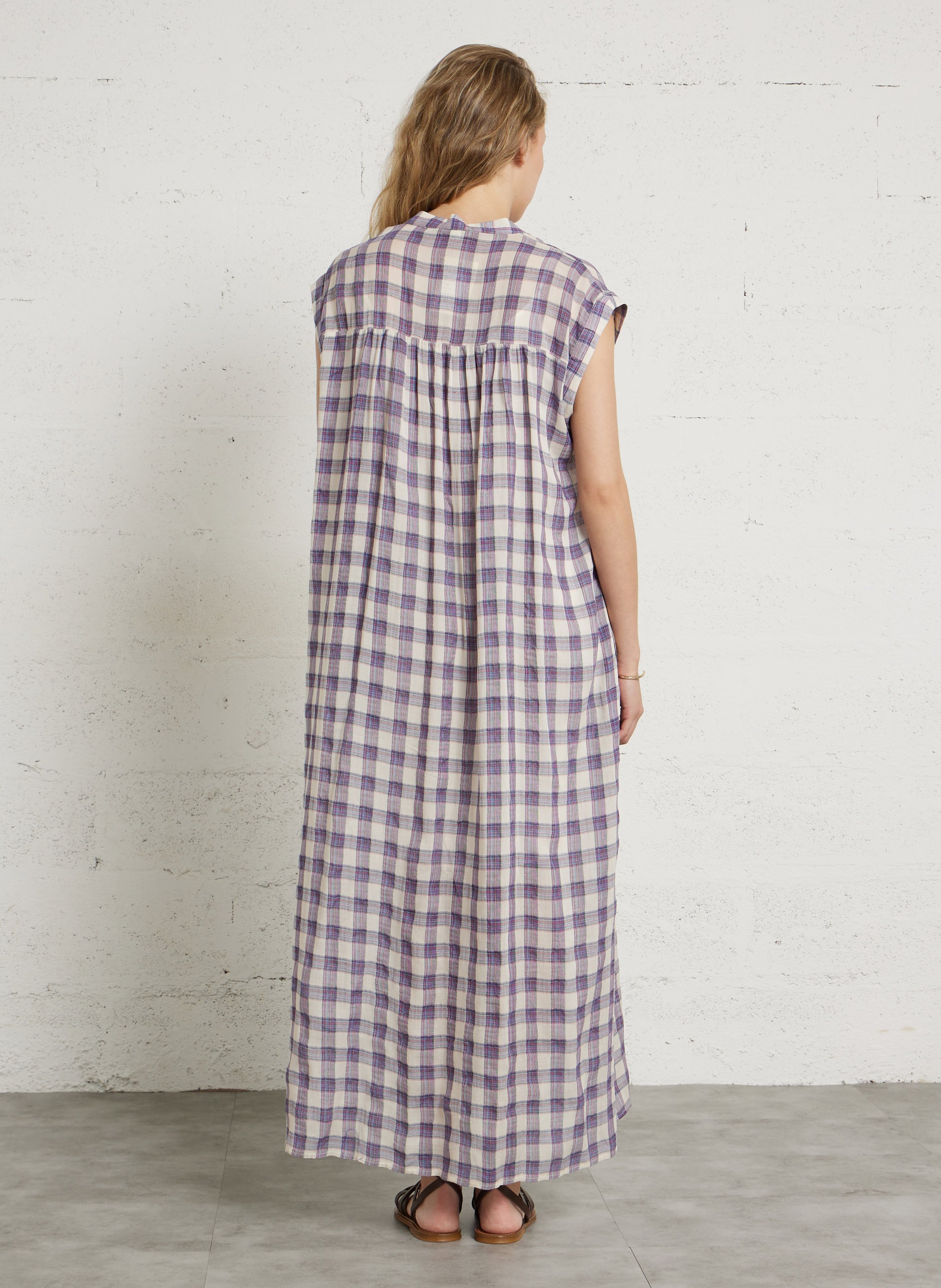 Robe longue col V en coton imprimé SEE U SOON Violet