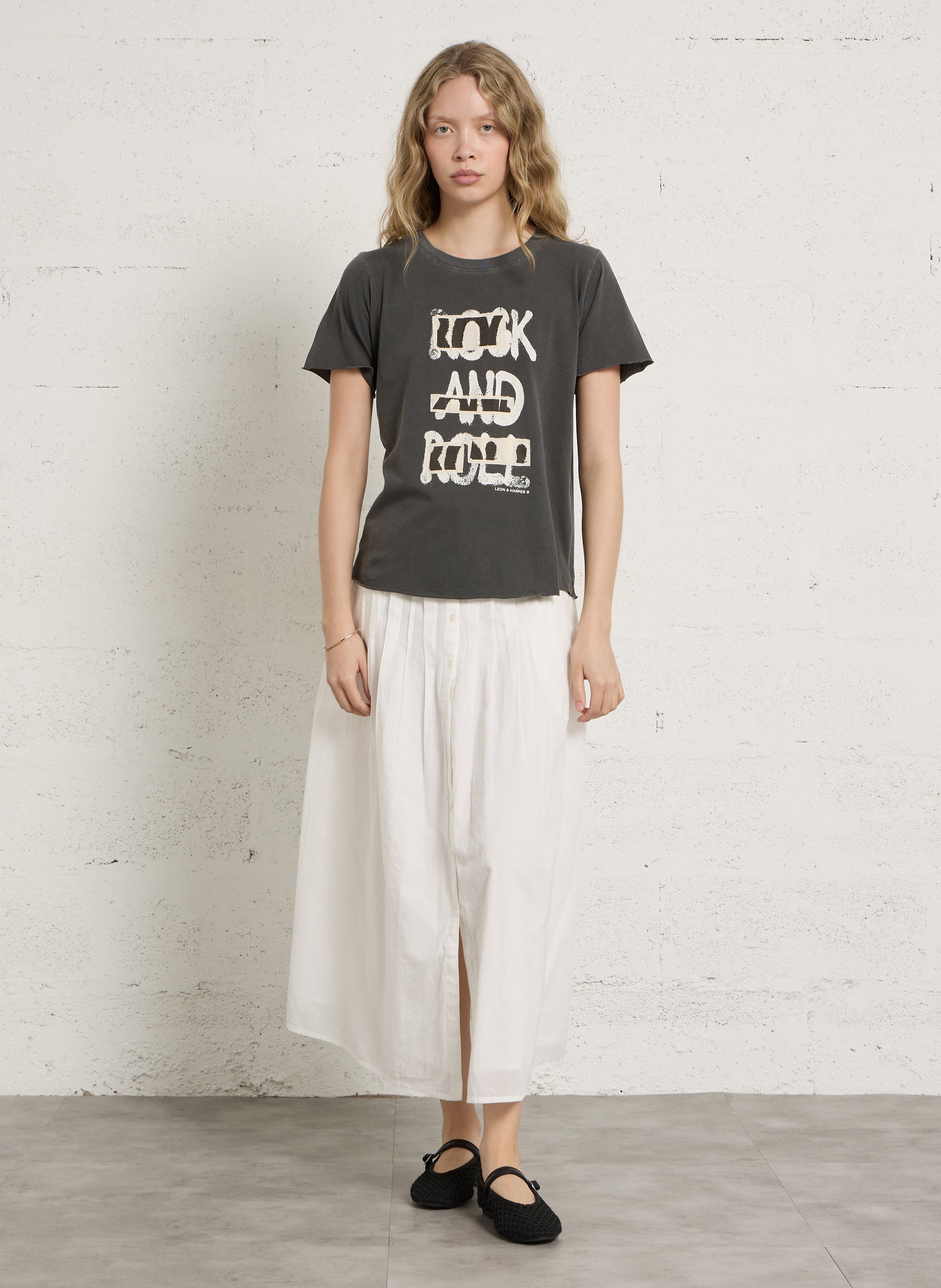 Tee-shirt droit col rond en coton bio LEON & HARPER Gris