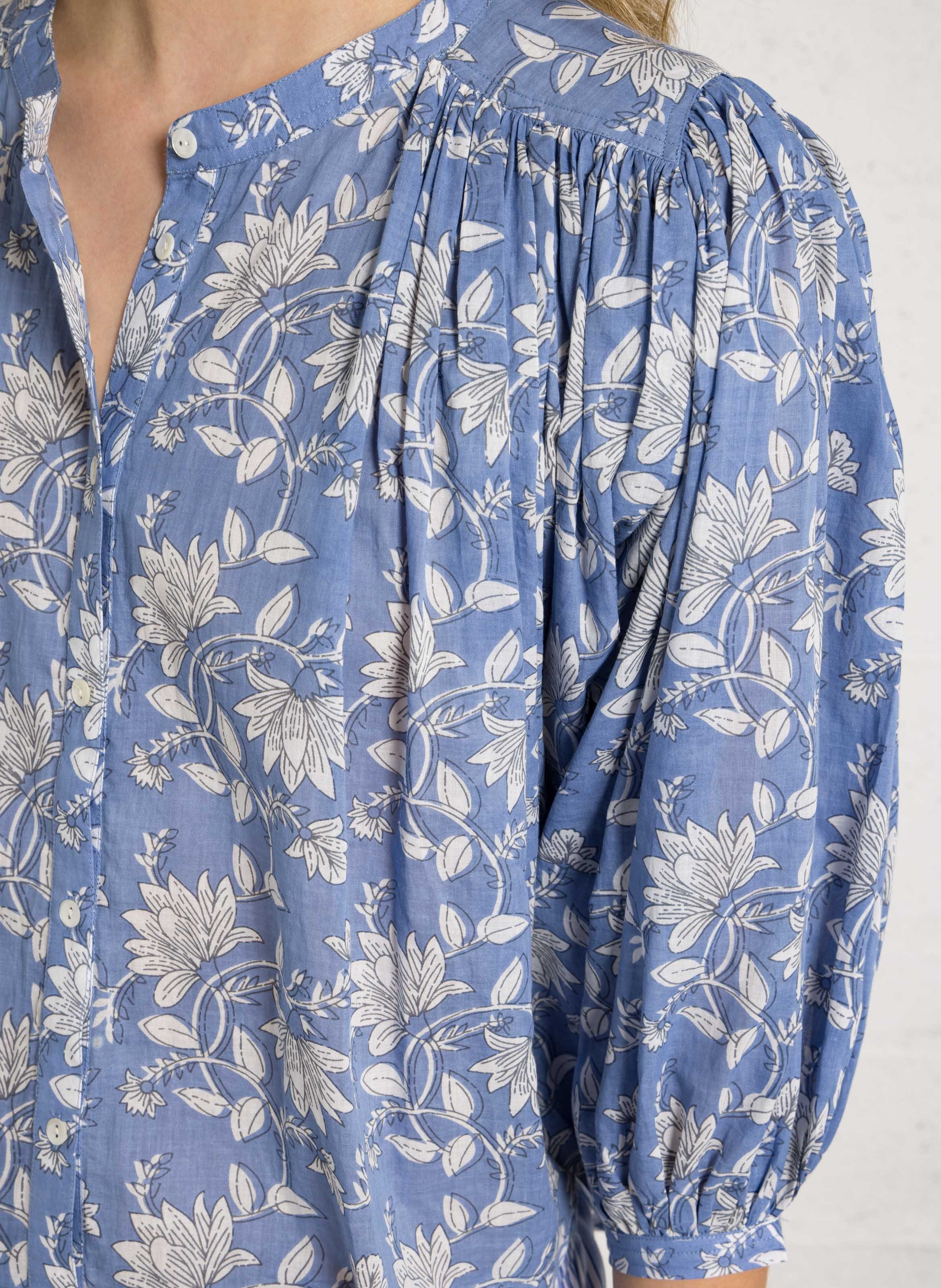 Bluse mit Rundhalsausschnitt und Blumenmuster BELLA JONES Blau