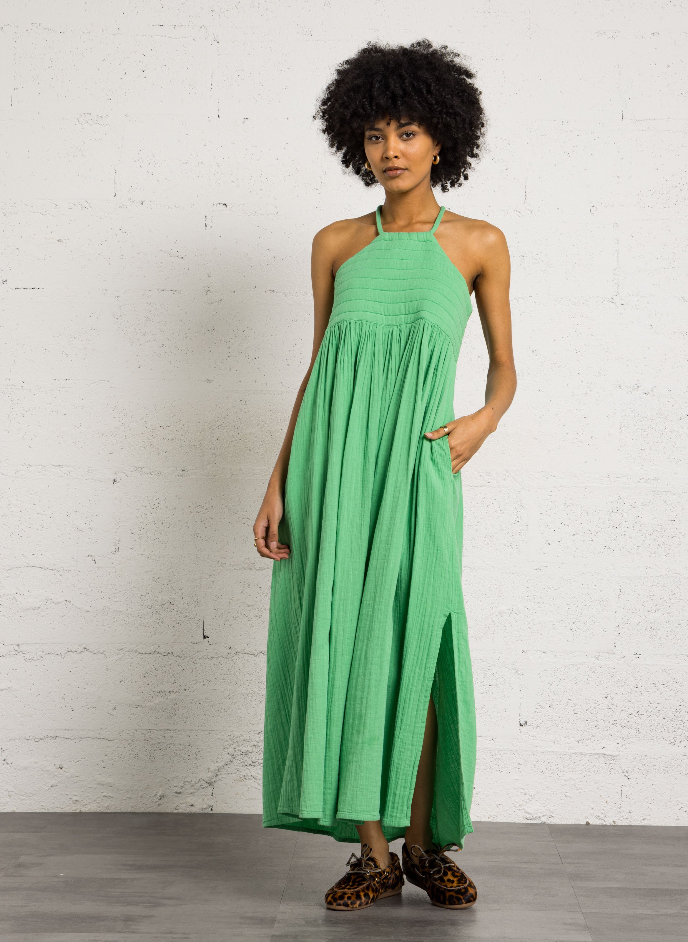 Flared long organic cotton dress LEON & HARPER