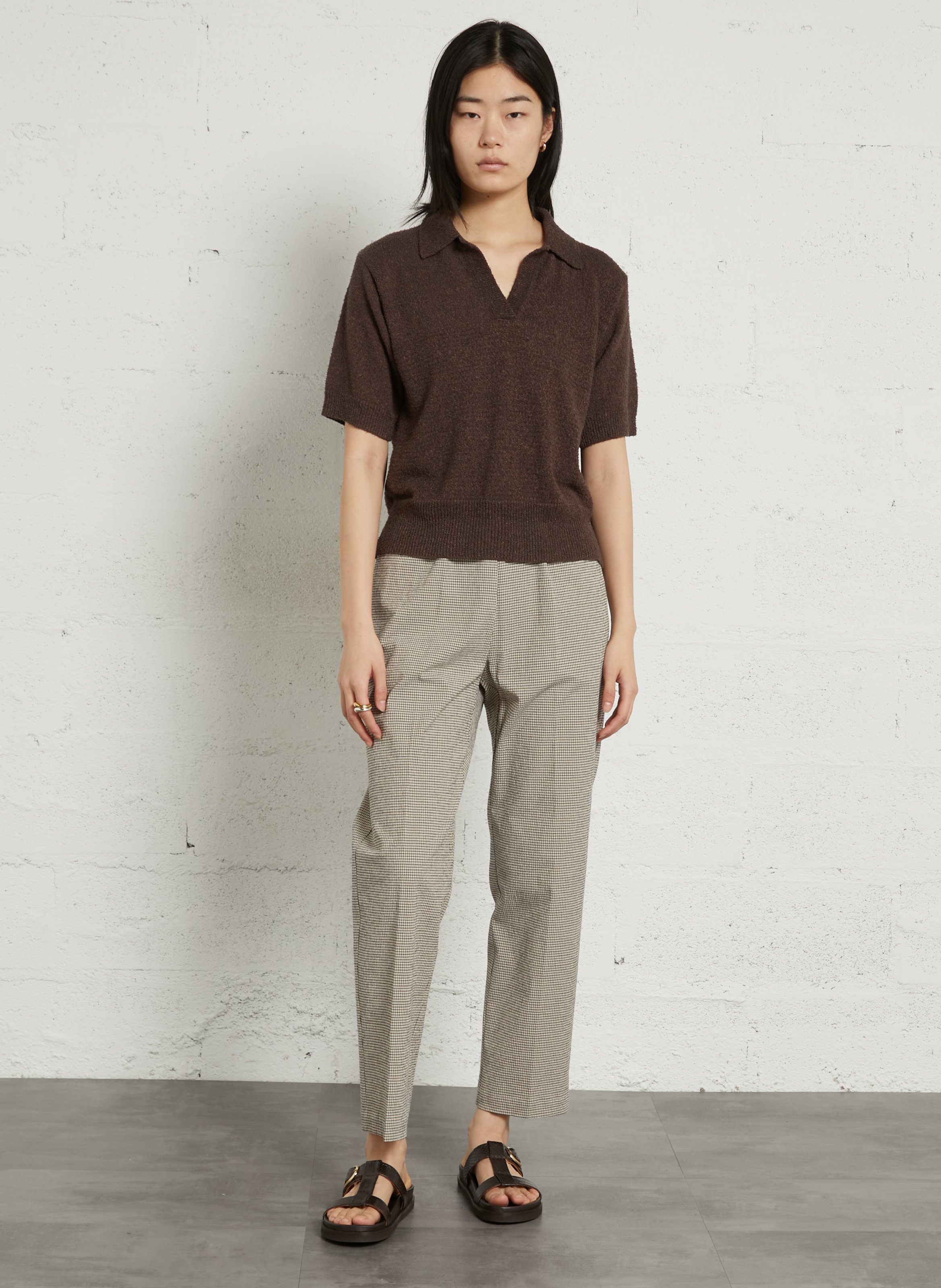 Elasticated carrot pants with pattern POMANDERE Beige