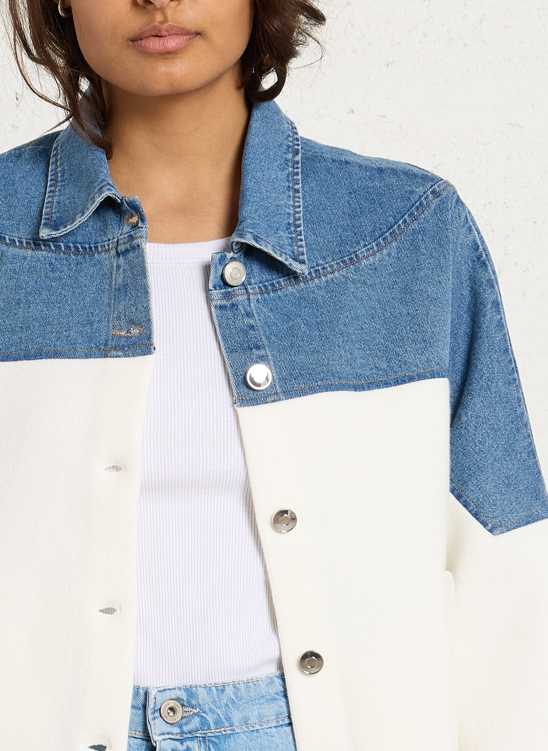 Classic collar bi-material cardigan MAISON 123 White