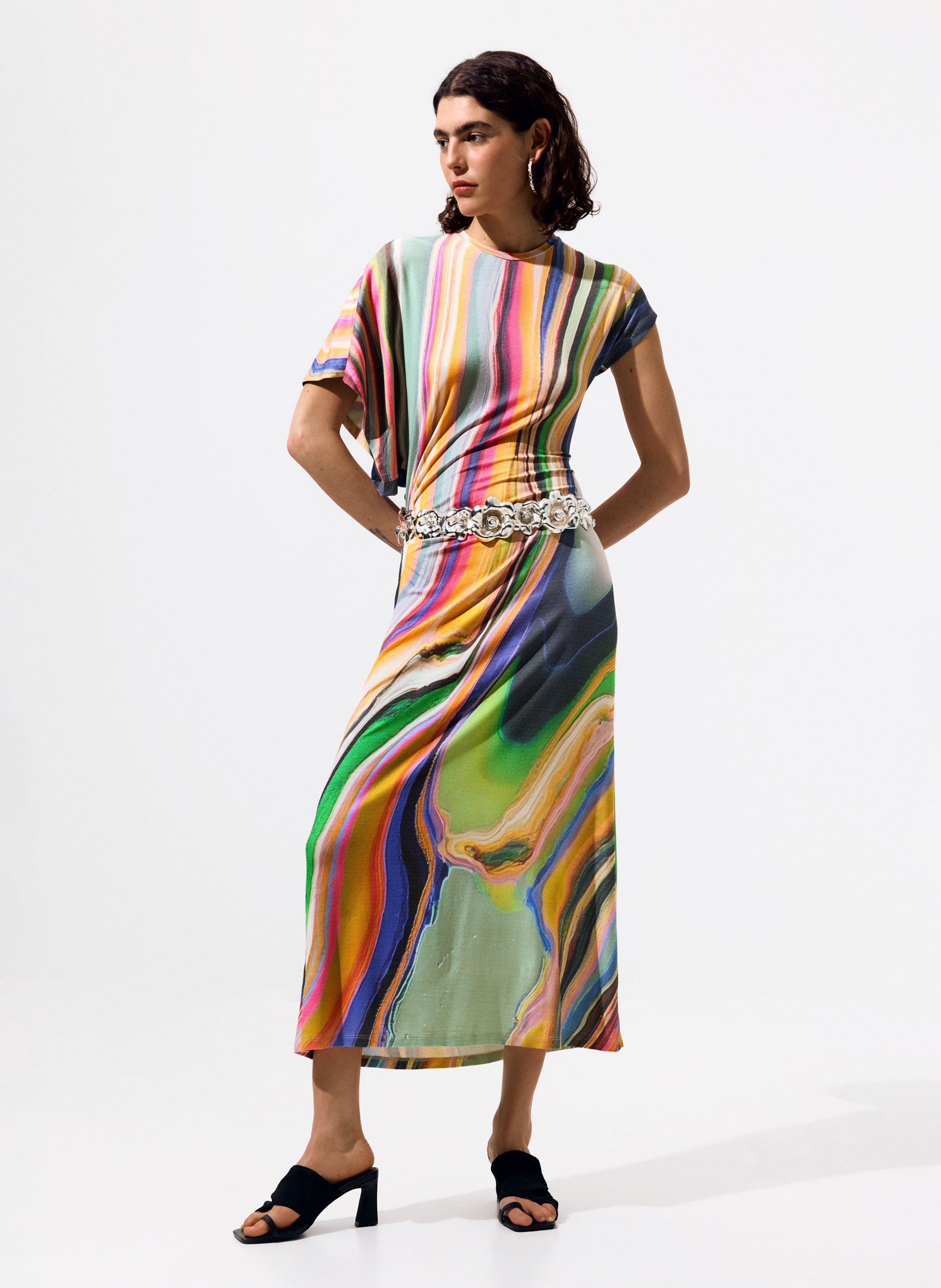 Halflange jurk met print en ronde hals DESIGUAL Groen