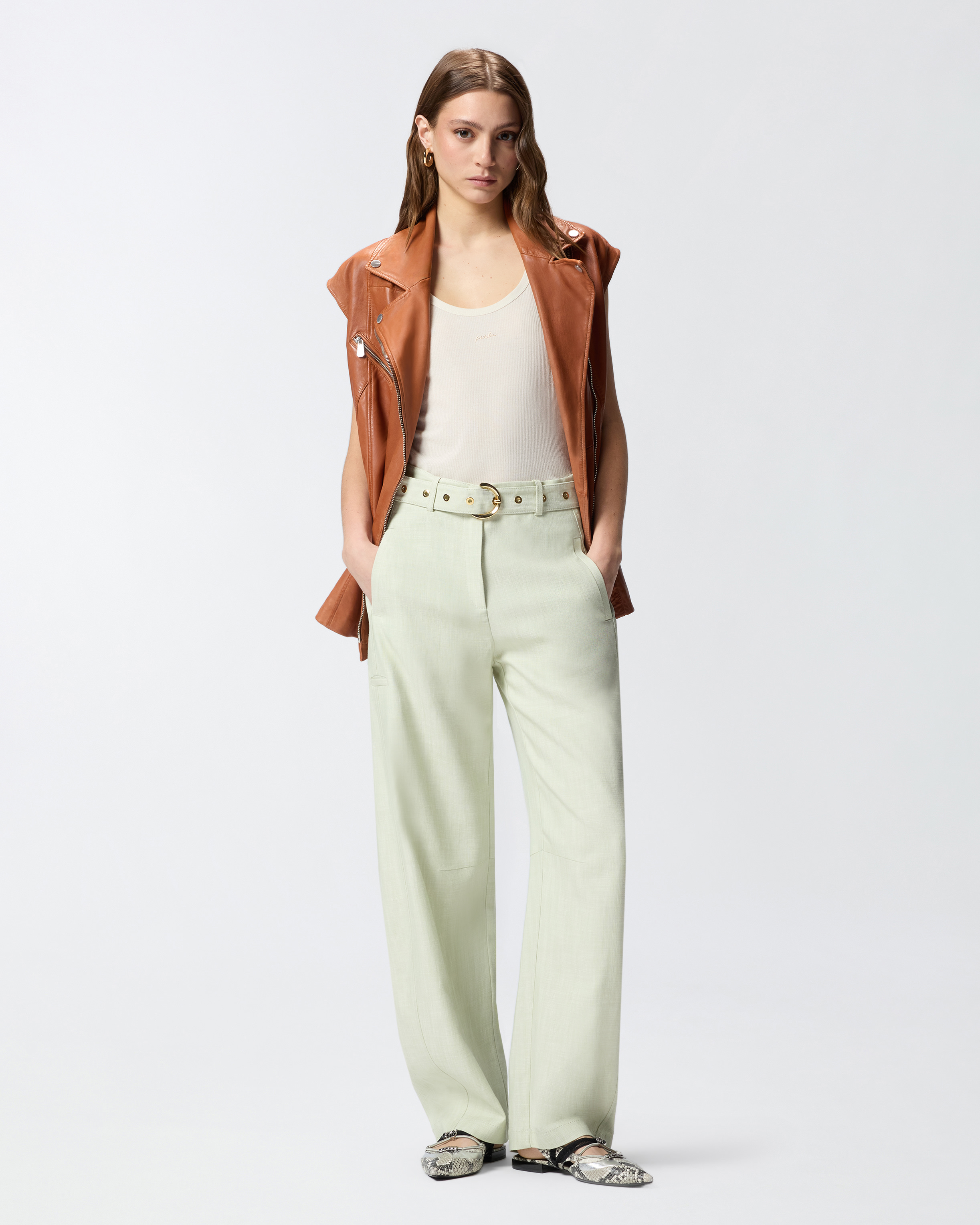 Sleeveless top with chain PINKO Beige