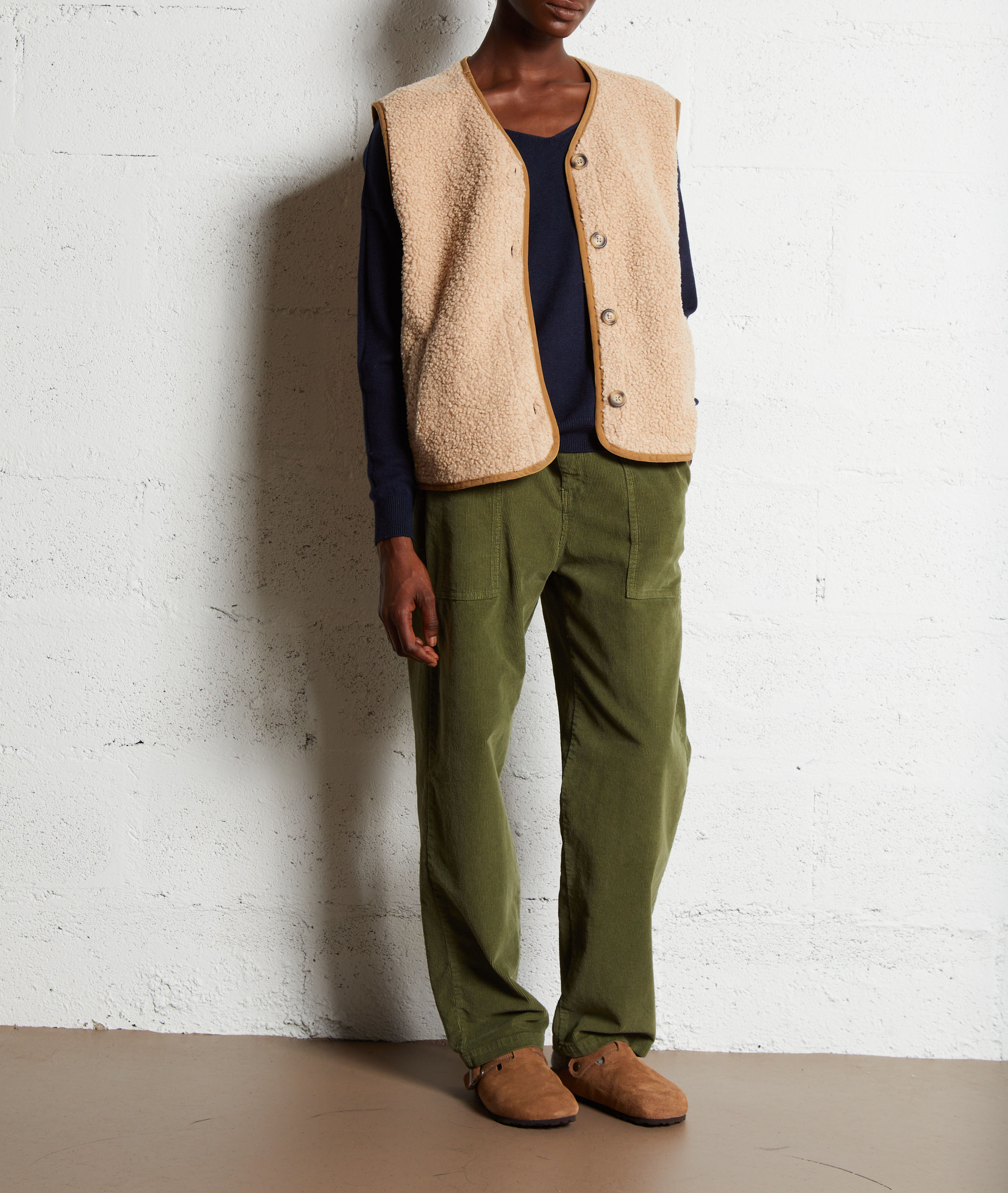 High-waisted straight cotton-blend pants PLEASE White