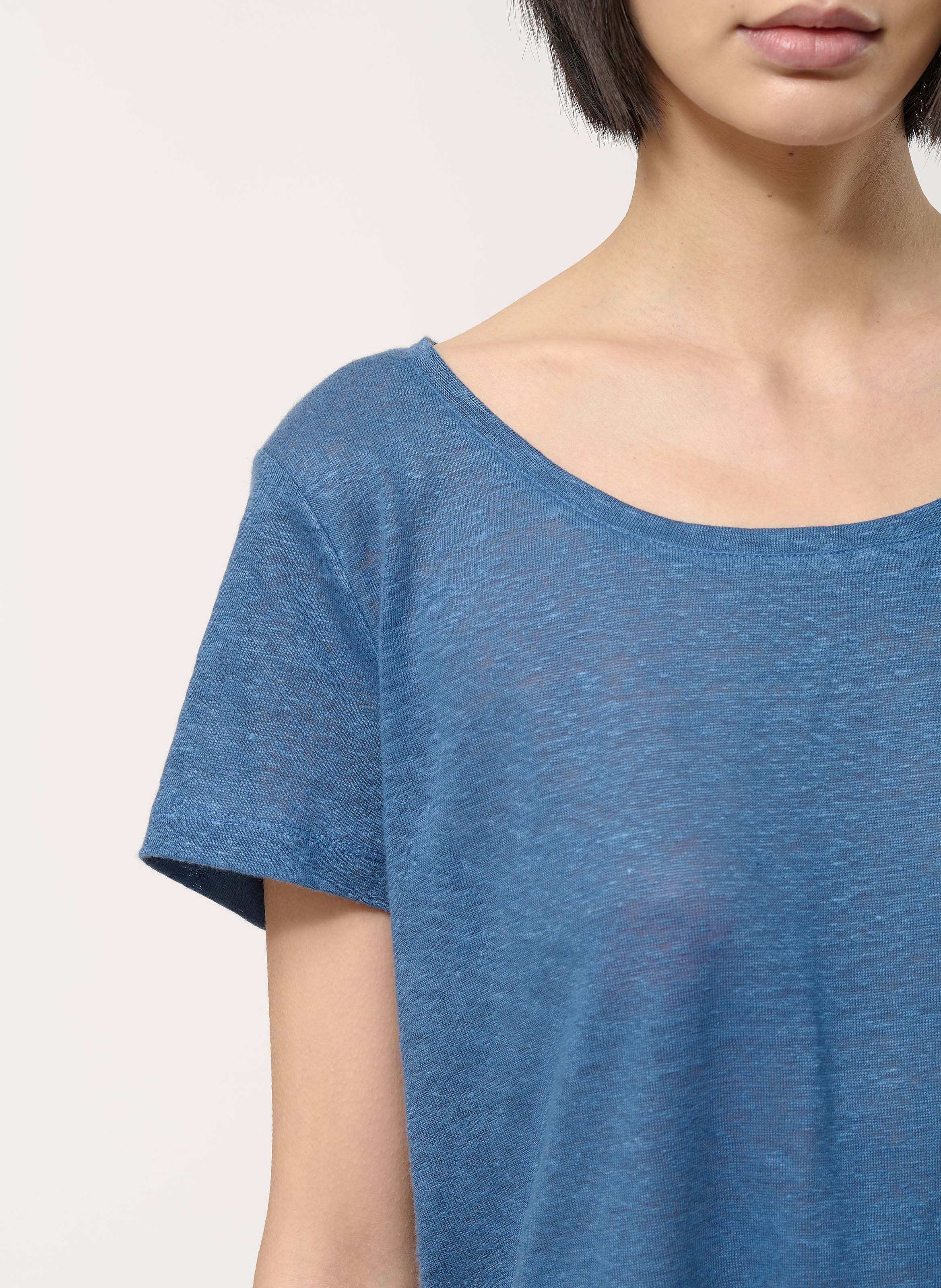 Tee-shirt droit loose en lin flammé HUMILITY Bleu