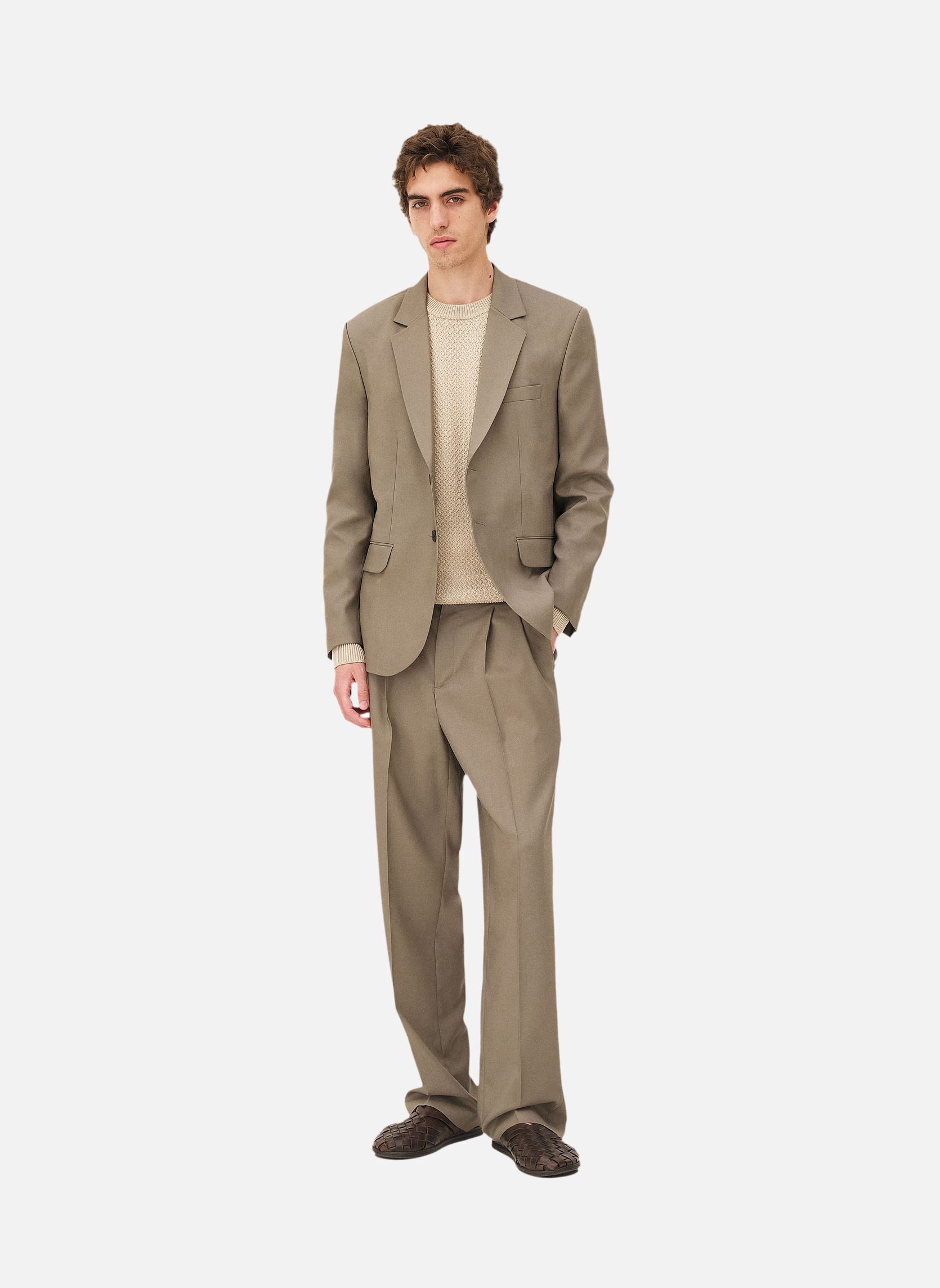 Wide-leg pleated pants by LOTTEN STONE | Beige Noyoco Men