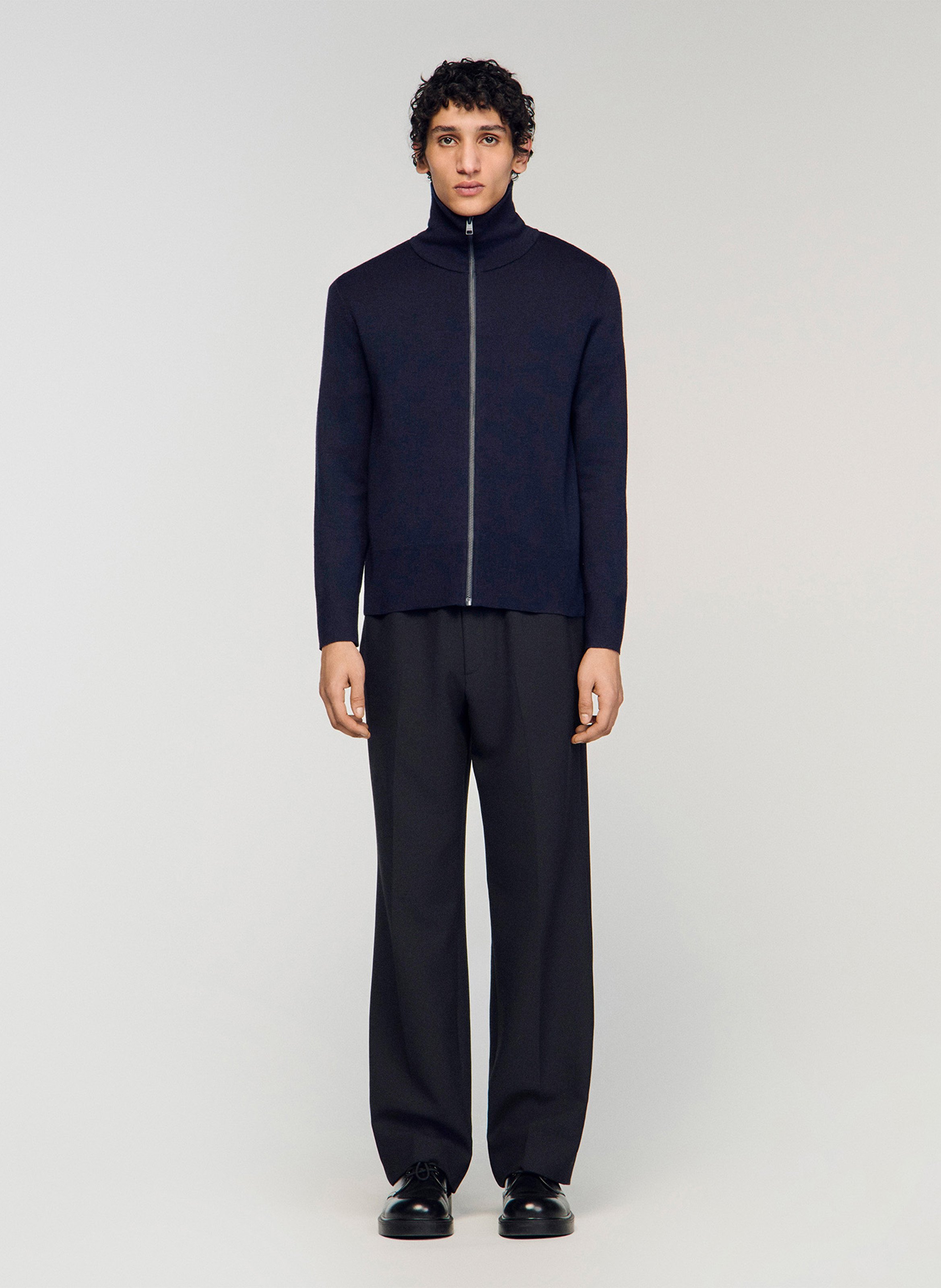 Zip-up wool cardigan SANDRO Blue