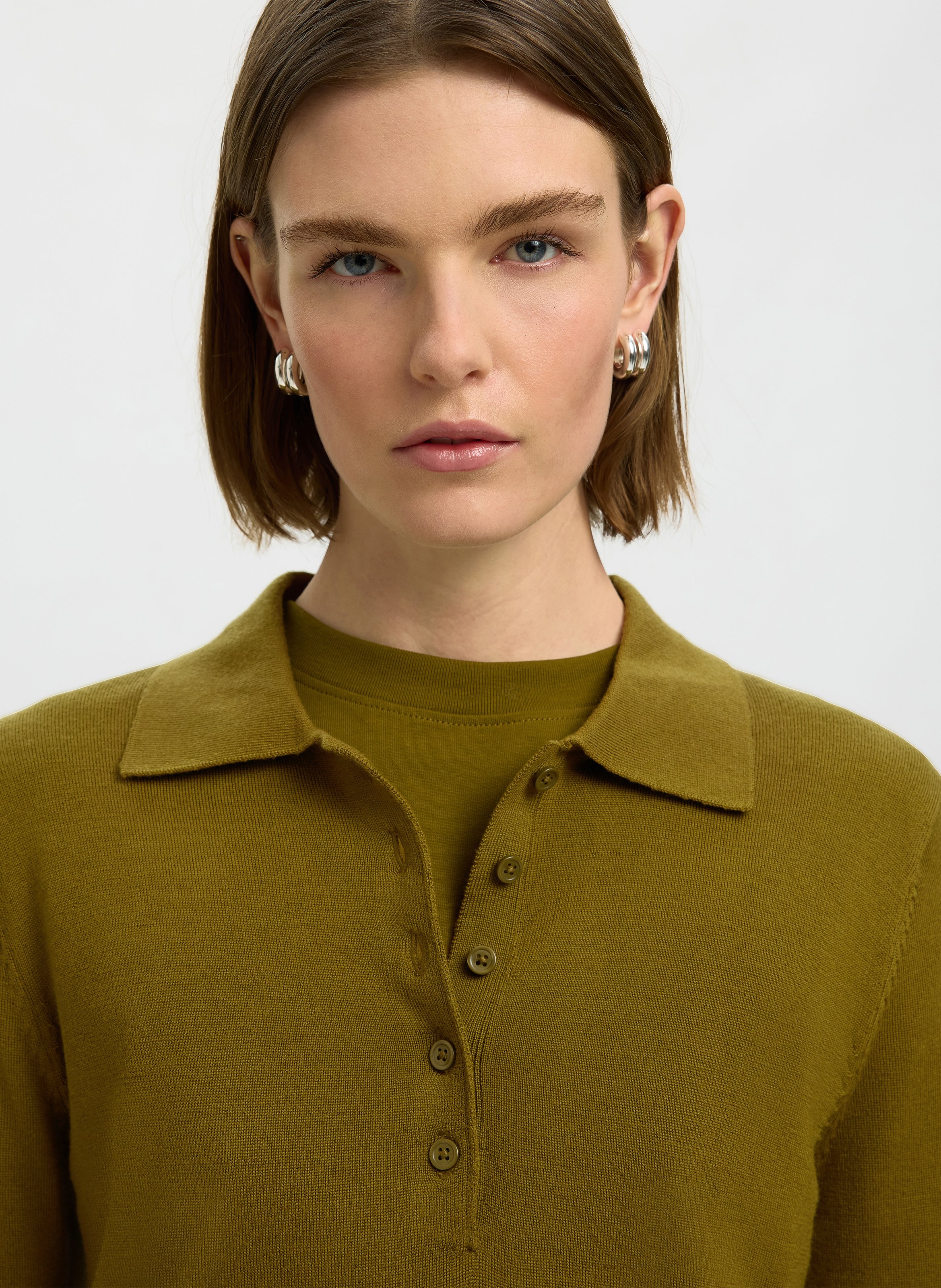 Polo manches longues chiné en laine SELECTED Vert