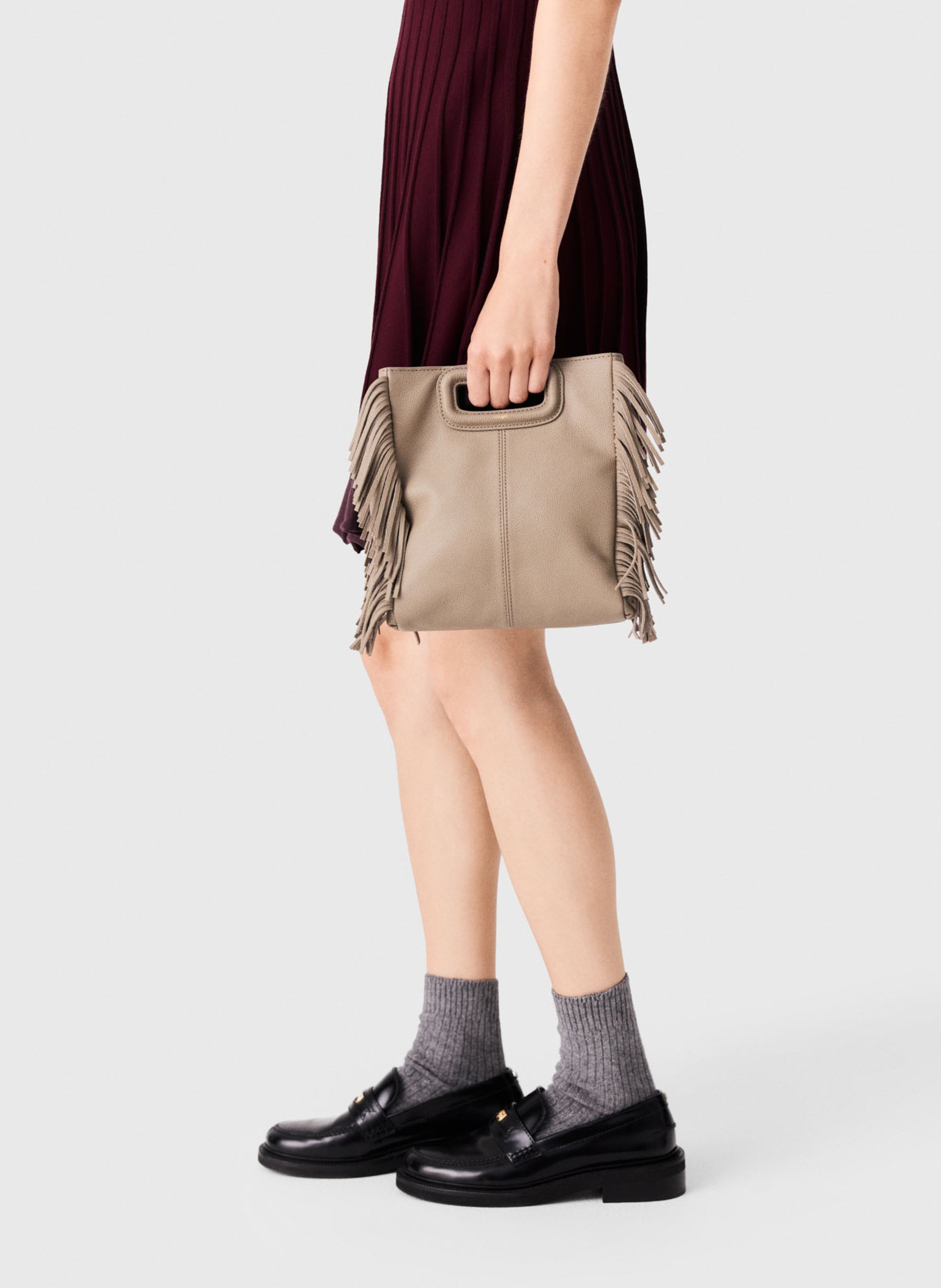 Sac bandoulière en cuir MAJE Marron