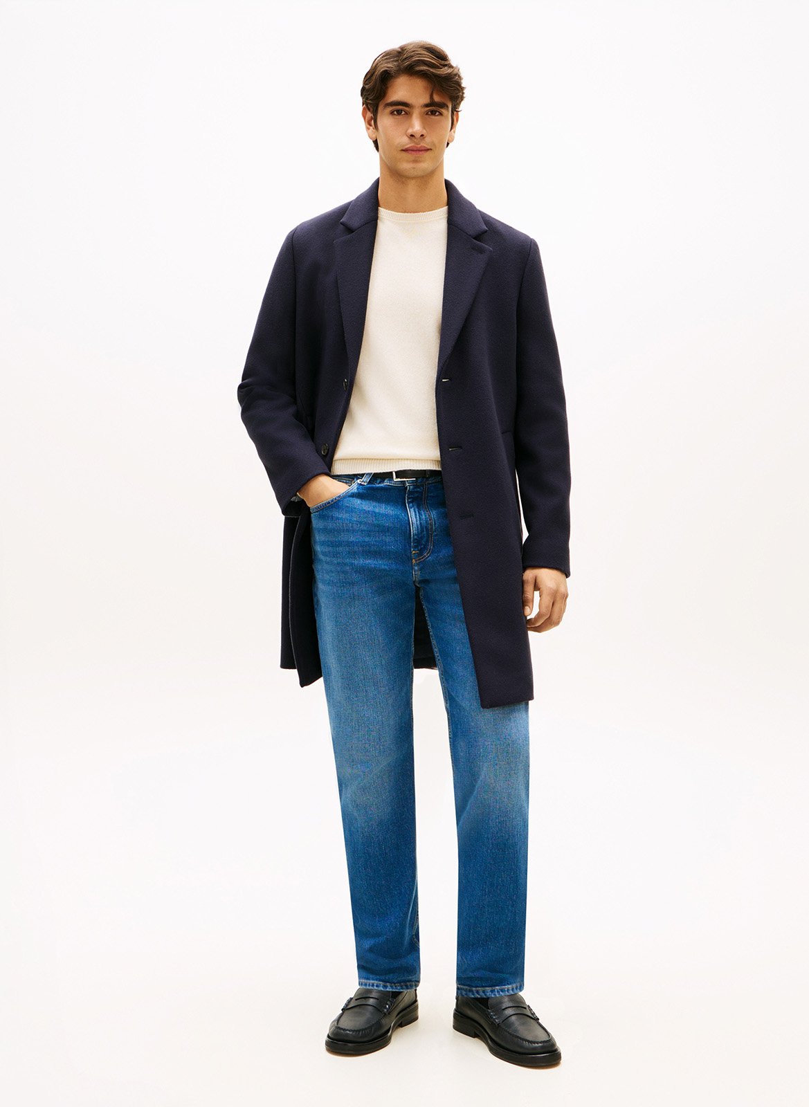 Manteau col tailleur en laine mélangée TOMMY HILFIGER Bleu