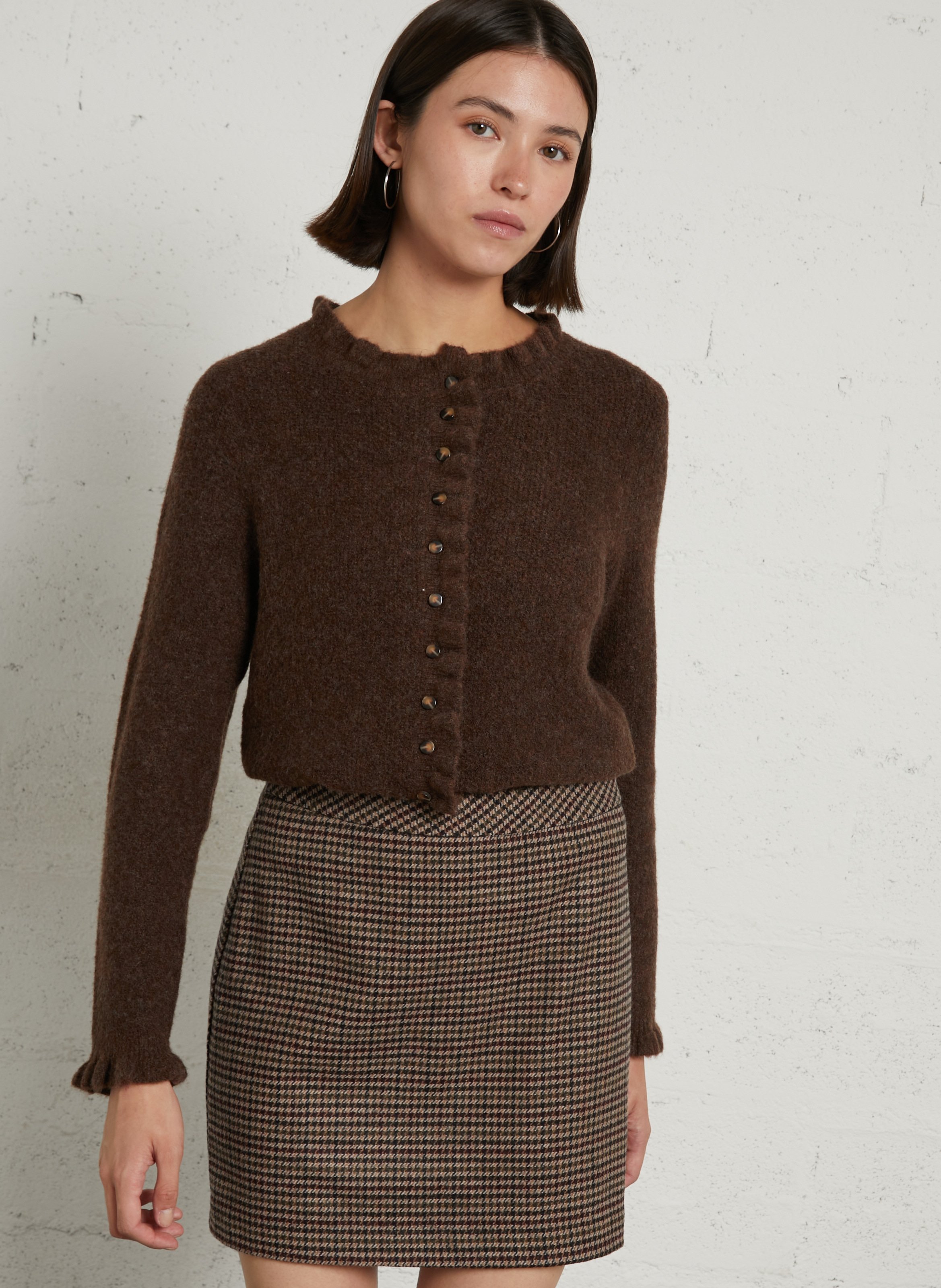 Gilet droit col rond volanté LA PETITE ETOILE Marron