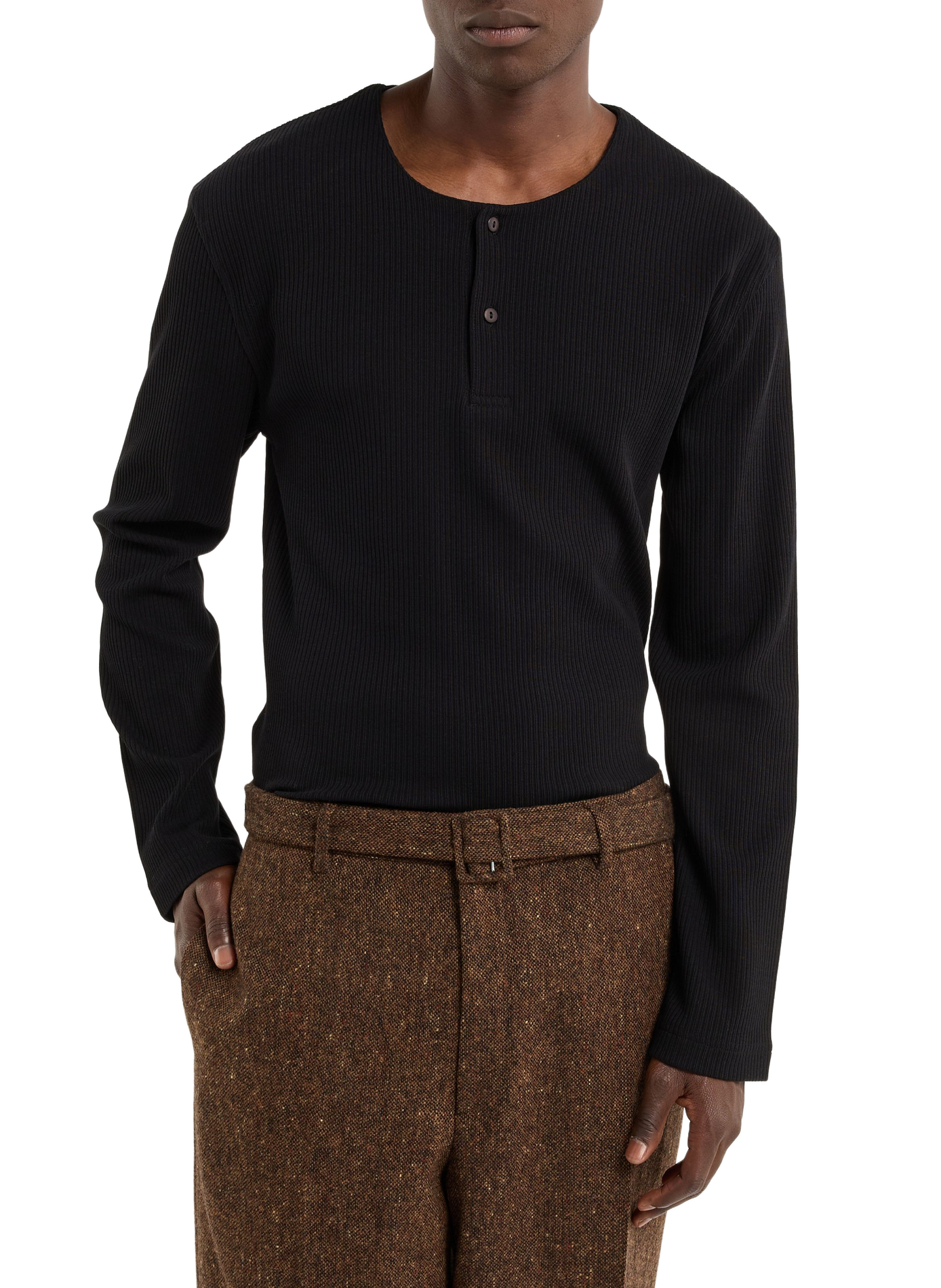 Ribbed cotton henley T-shirt SAISON 1865 Black