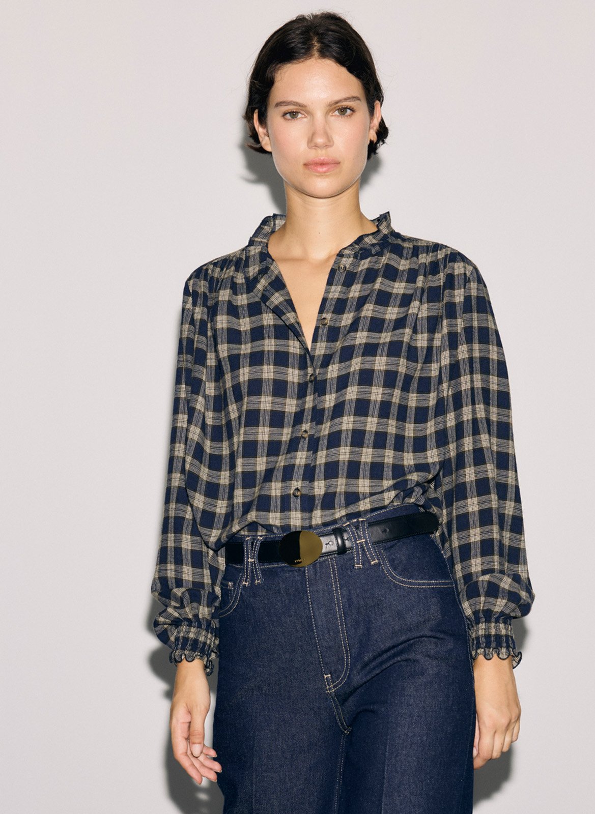 Straight shirt with high collar in checkered pattern GERARD DAREL Blue