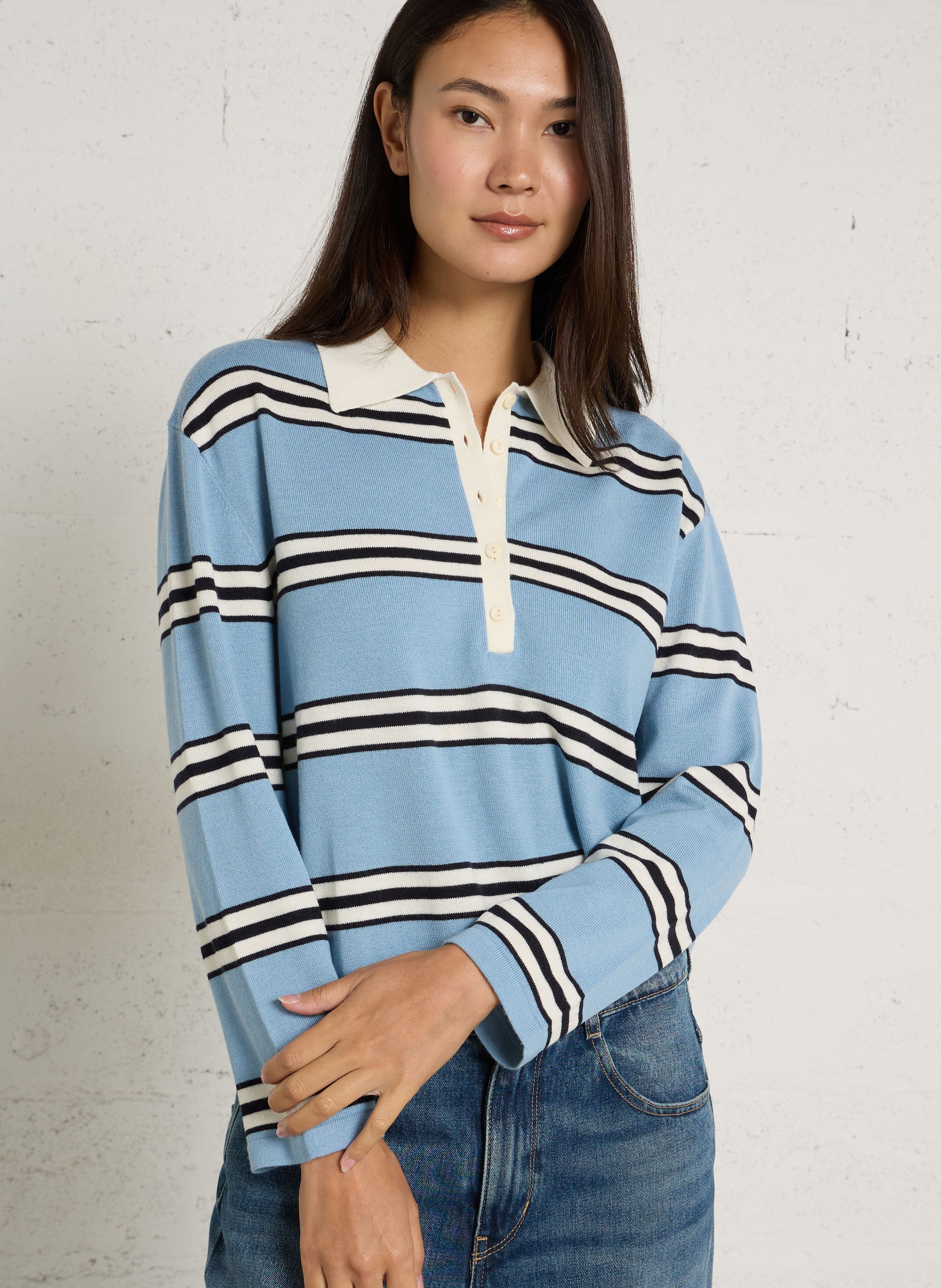 Wool sweater with polo collar THE TINY BIG SISTER Blue
