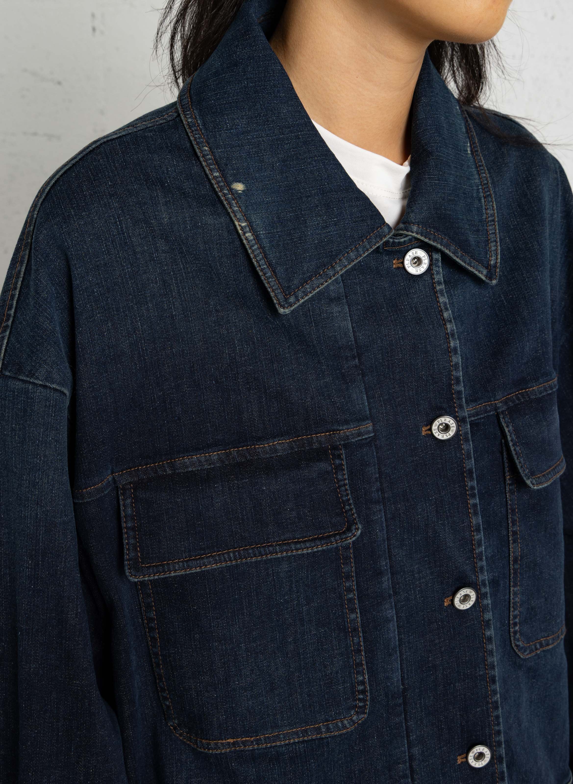 Loose-Fitting Denim Jacket in Cotton Blend PLEASE Blue