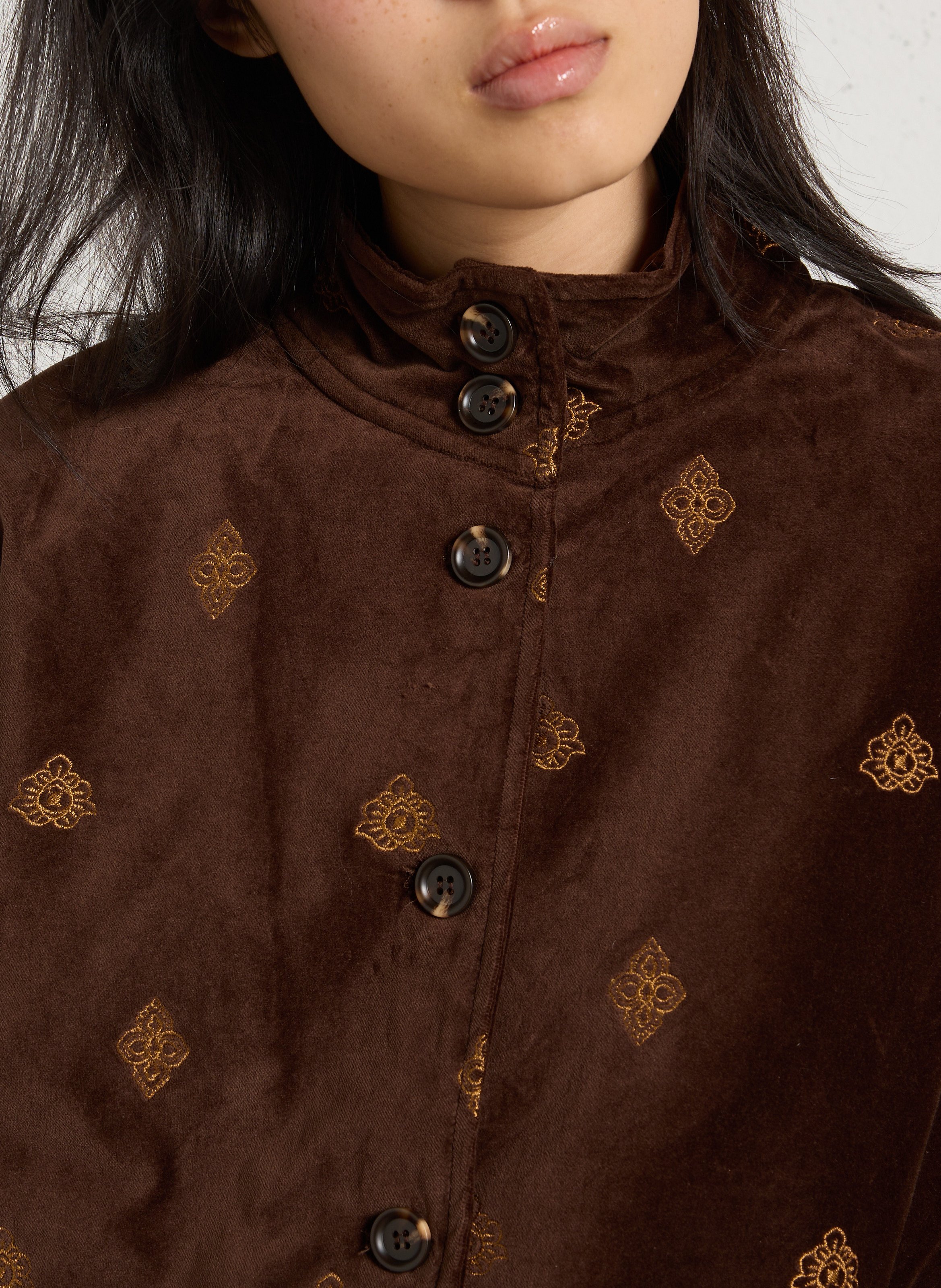 Straight high-neck velvet jacket LA PETITE ETOILE Brown