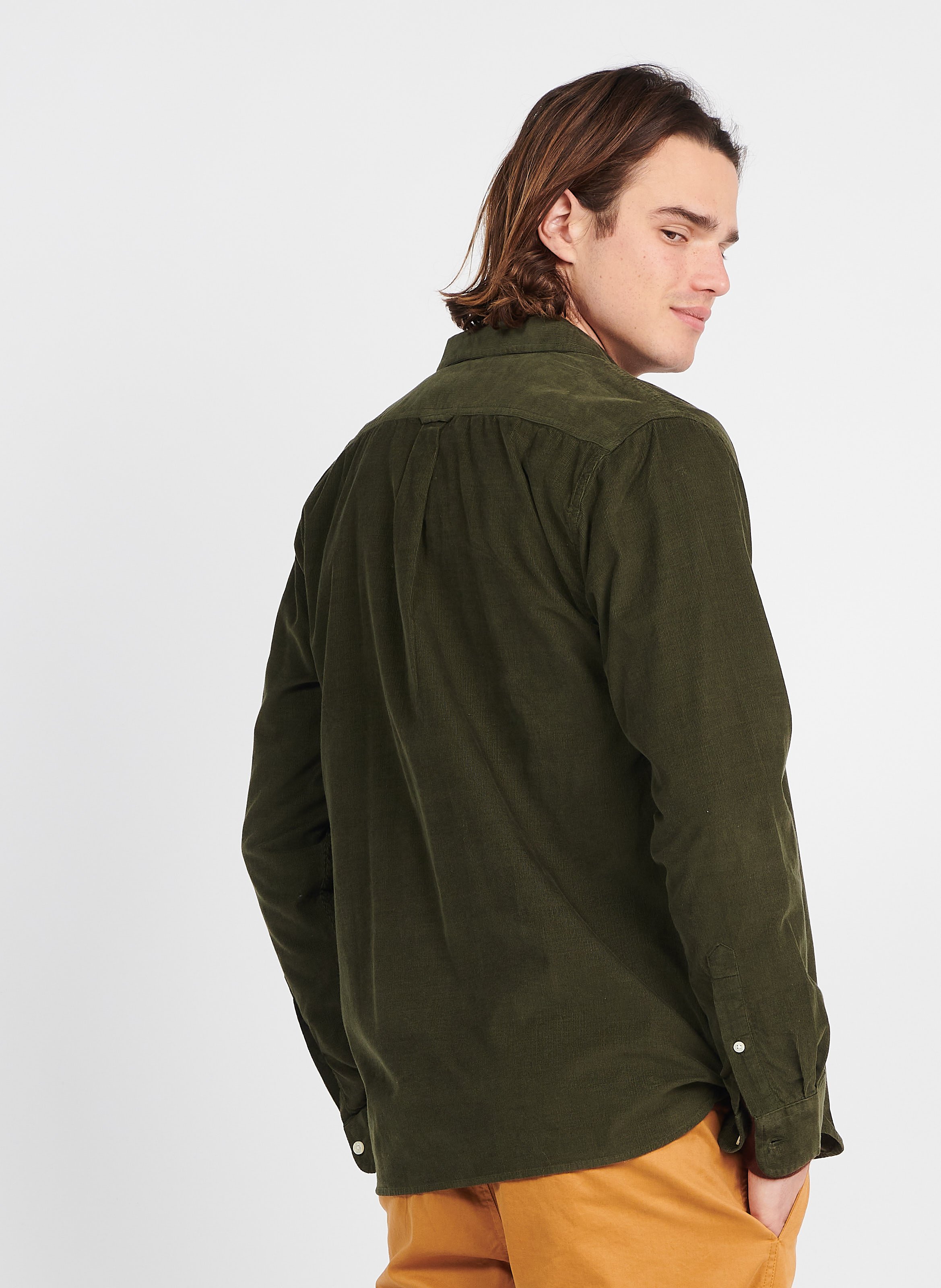 Slimfit Velvet Shirt With Classic Collar Forest Night Knowledge Cotton