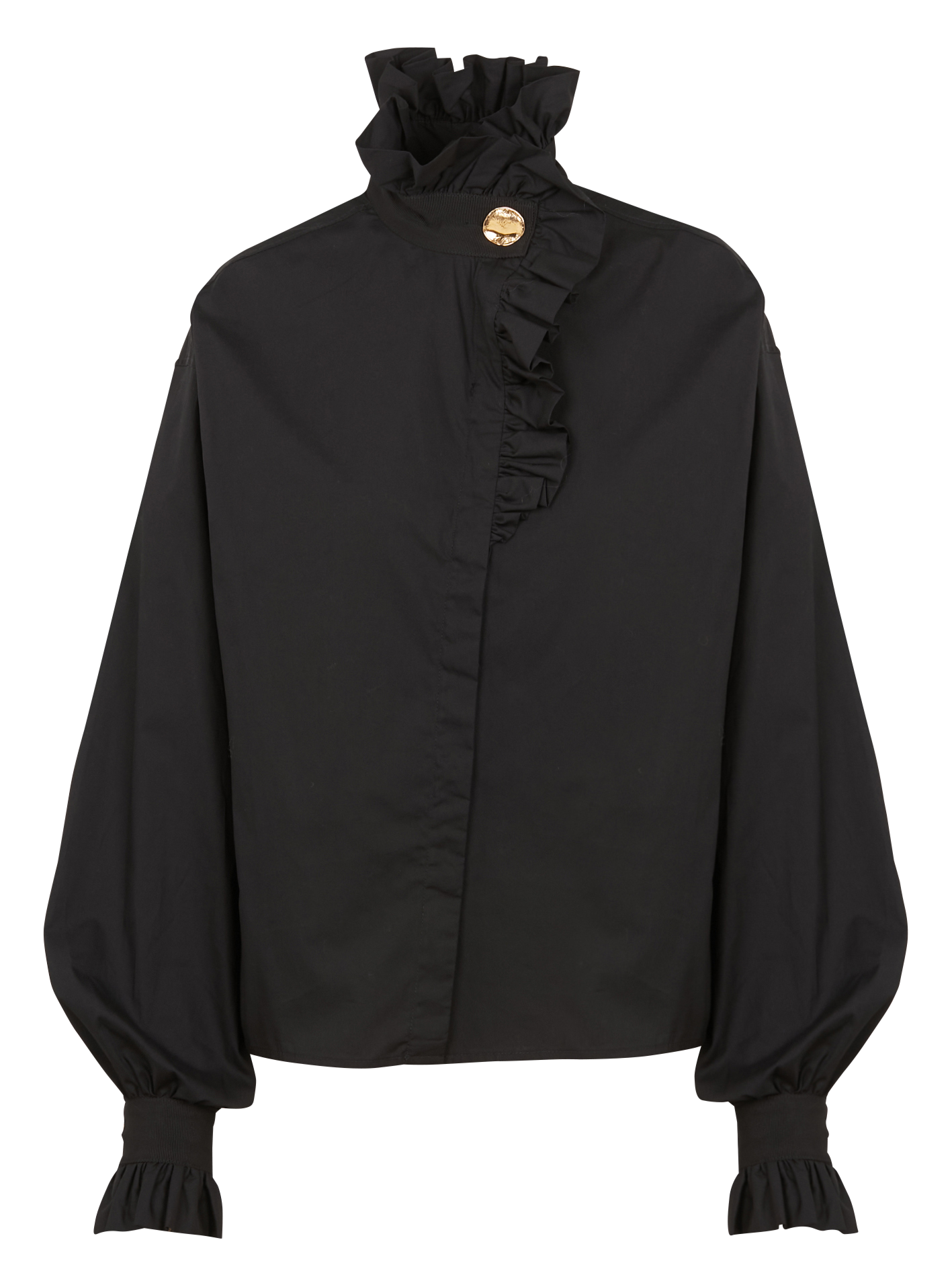 Organic cotton shirt with ruffled collar THE LABEL EDITION Black