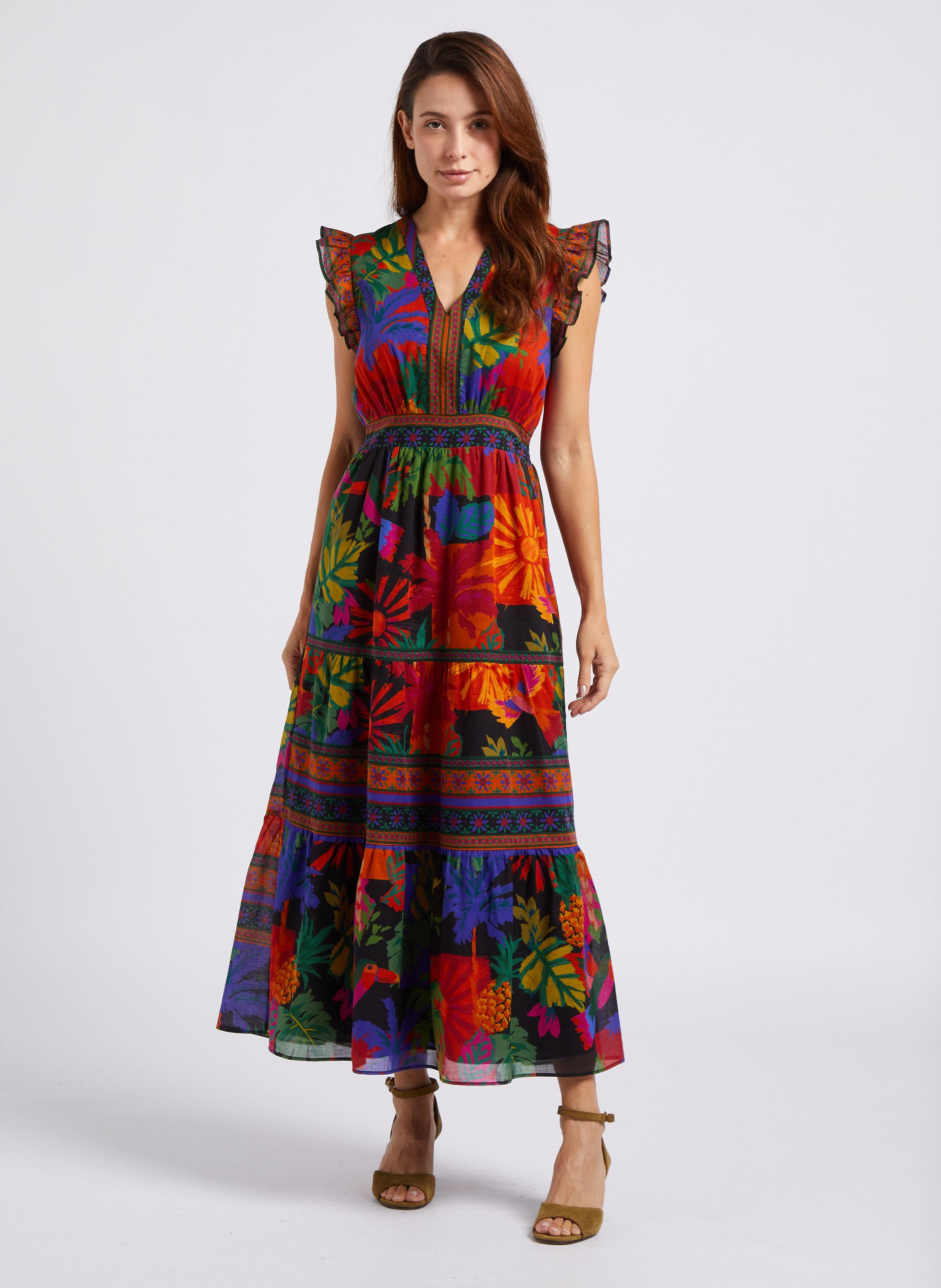 Multicolored Printed long cotton dress