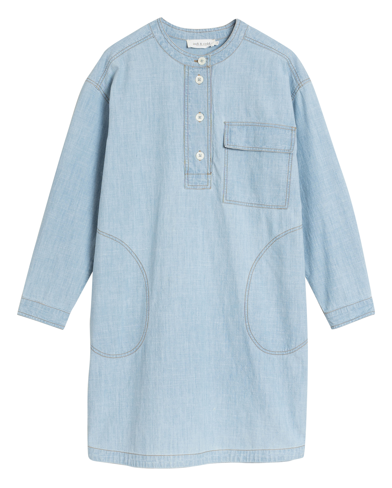 Short denim round-neck dress INDI & COLD Blue