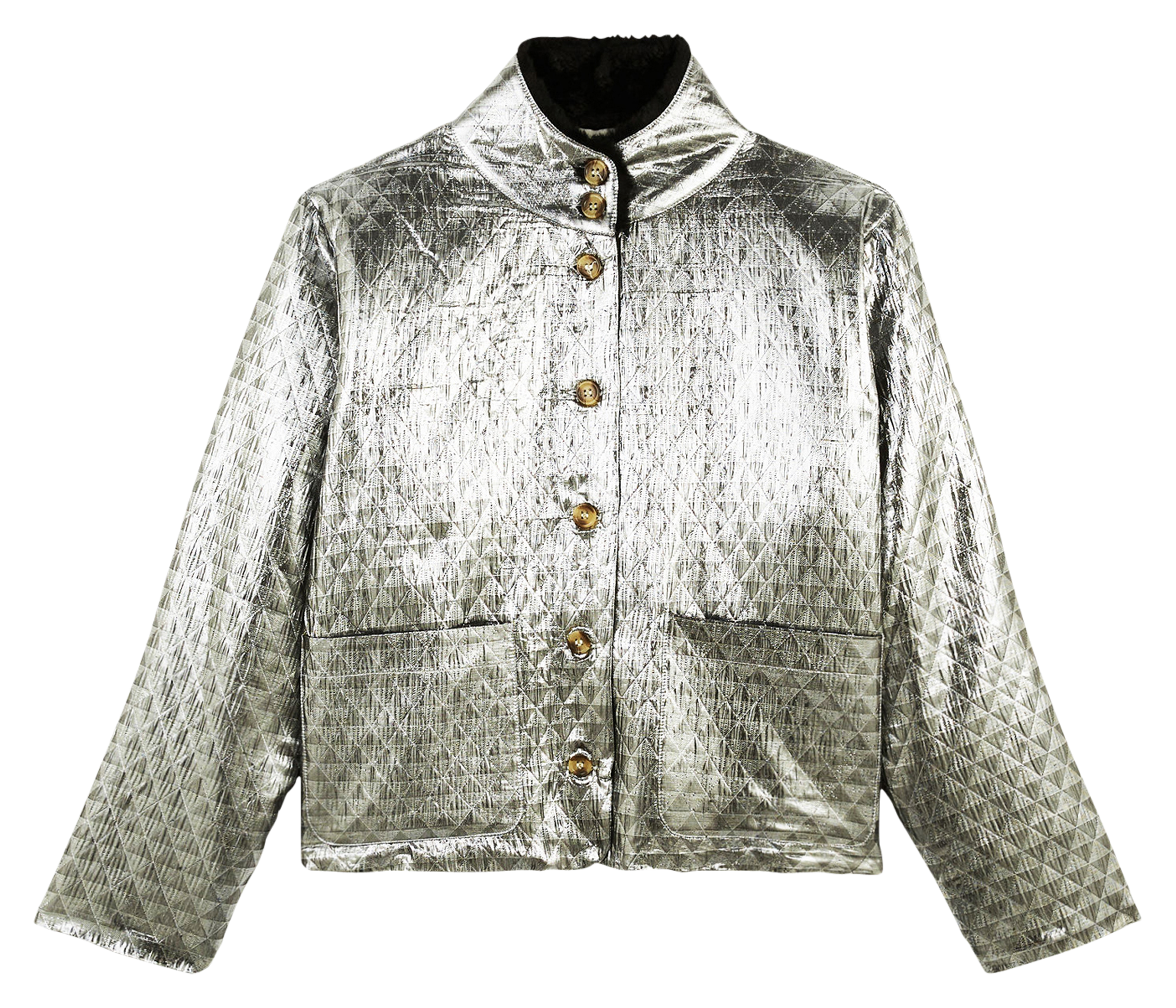 Short quilted metallic jacket WILD Silver