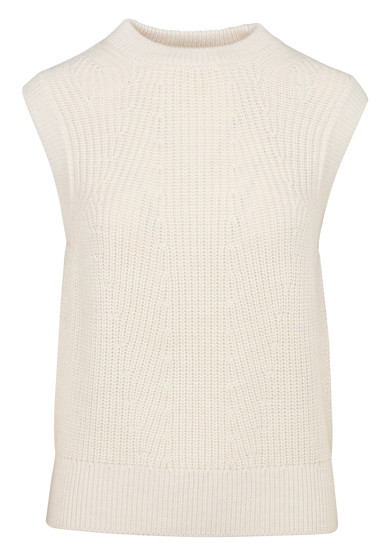 Pull sans manches col rond droit en laine MAJESTIC FILATURES Beige