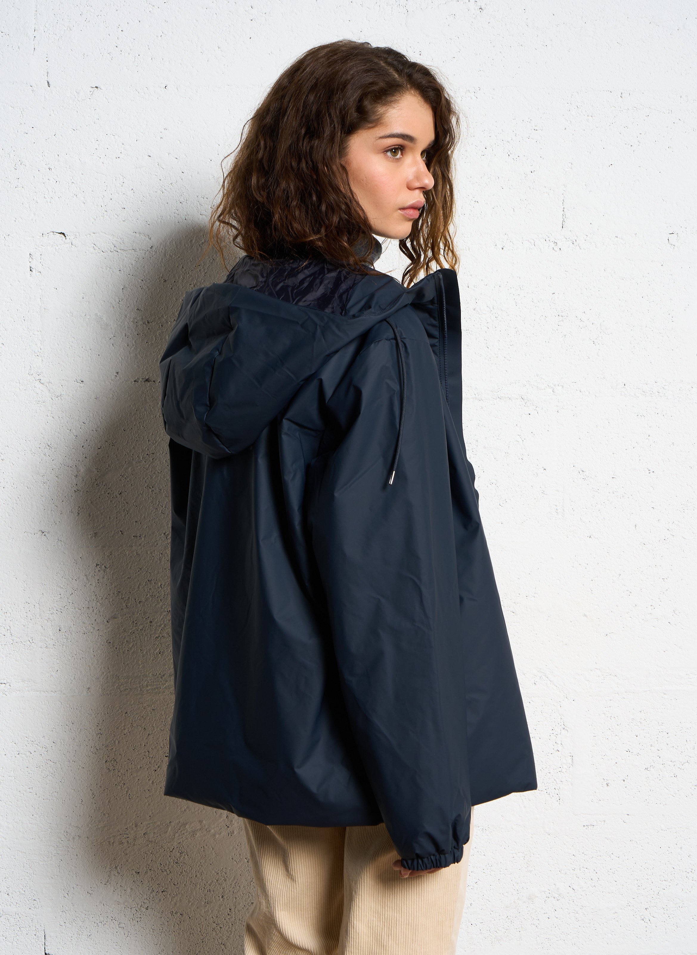 Straight raincoat with high collar and hood RAINS Blue