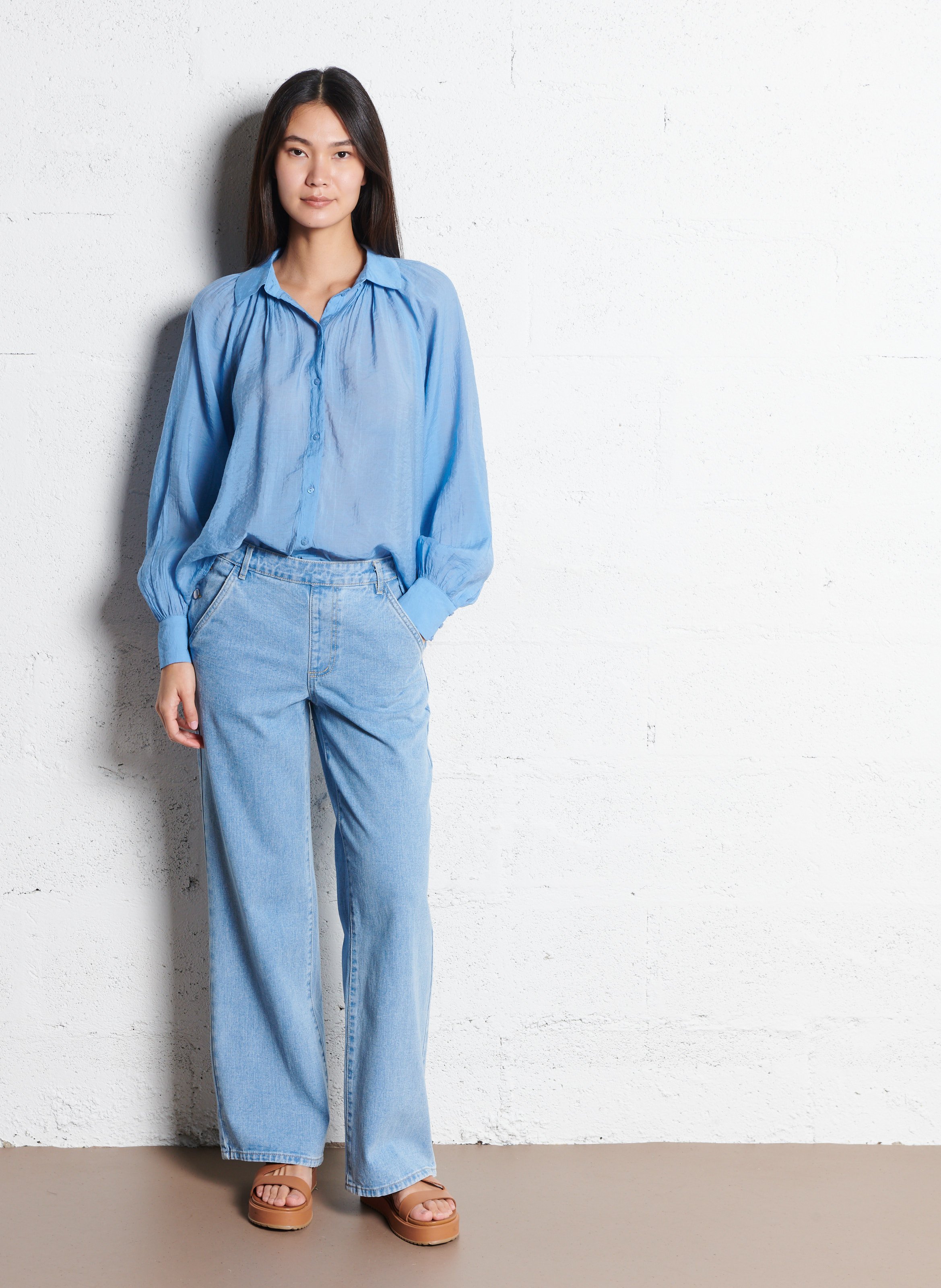 Wide leg cotton jeans VILA Blue