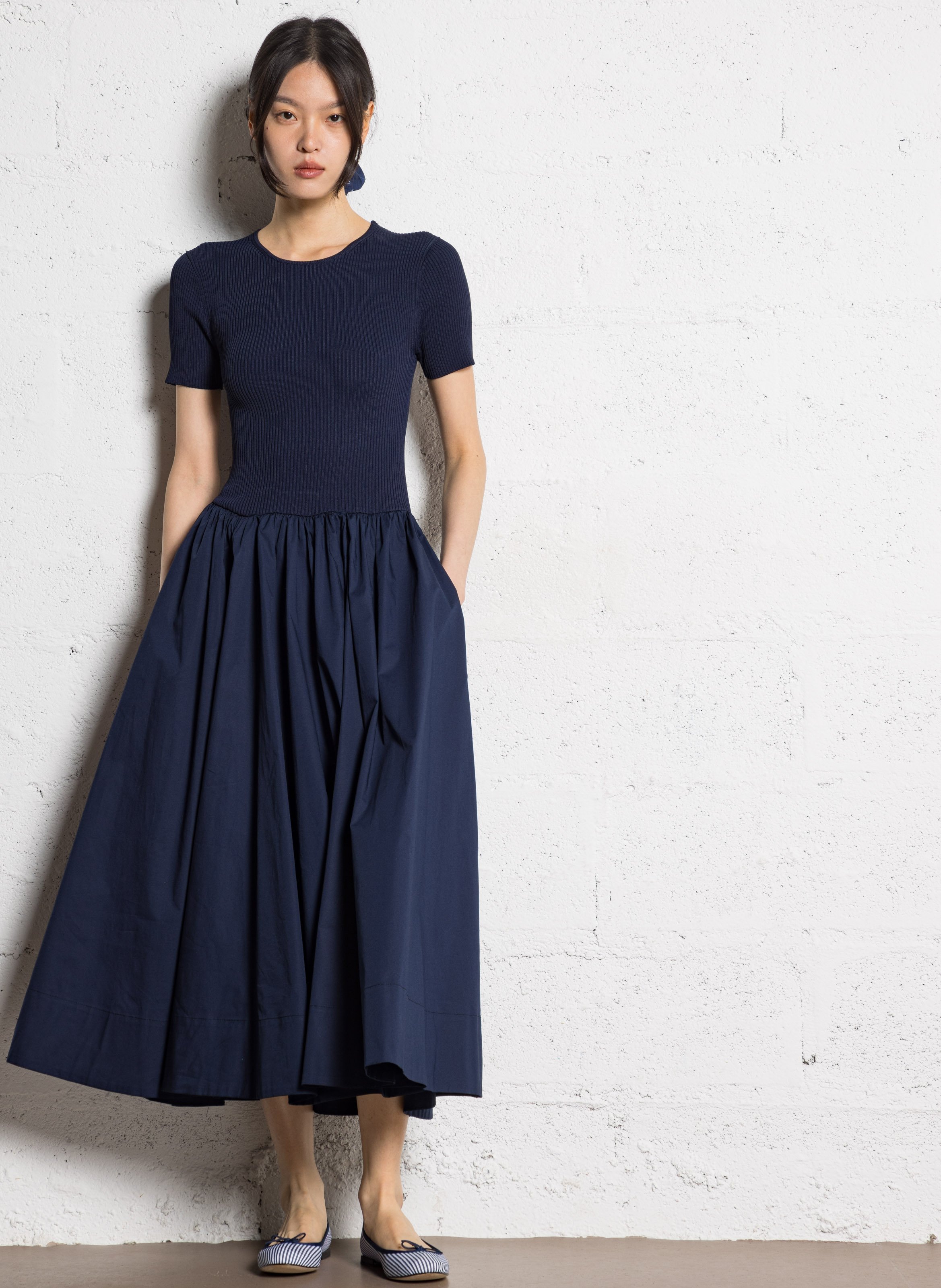Cotton-blend midi dress STAUD Blue