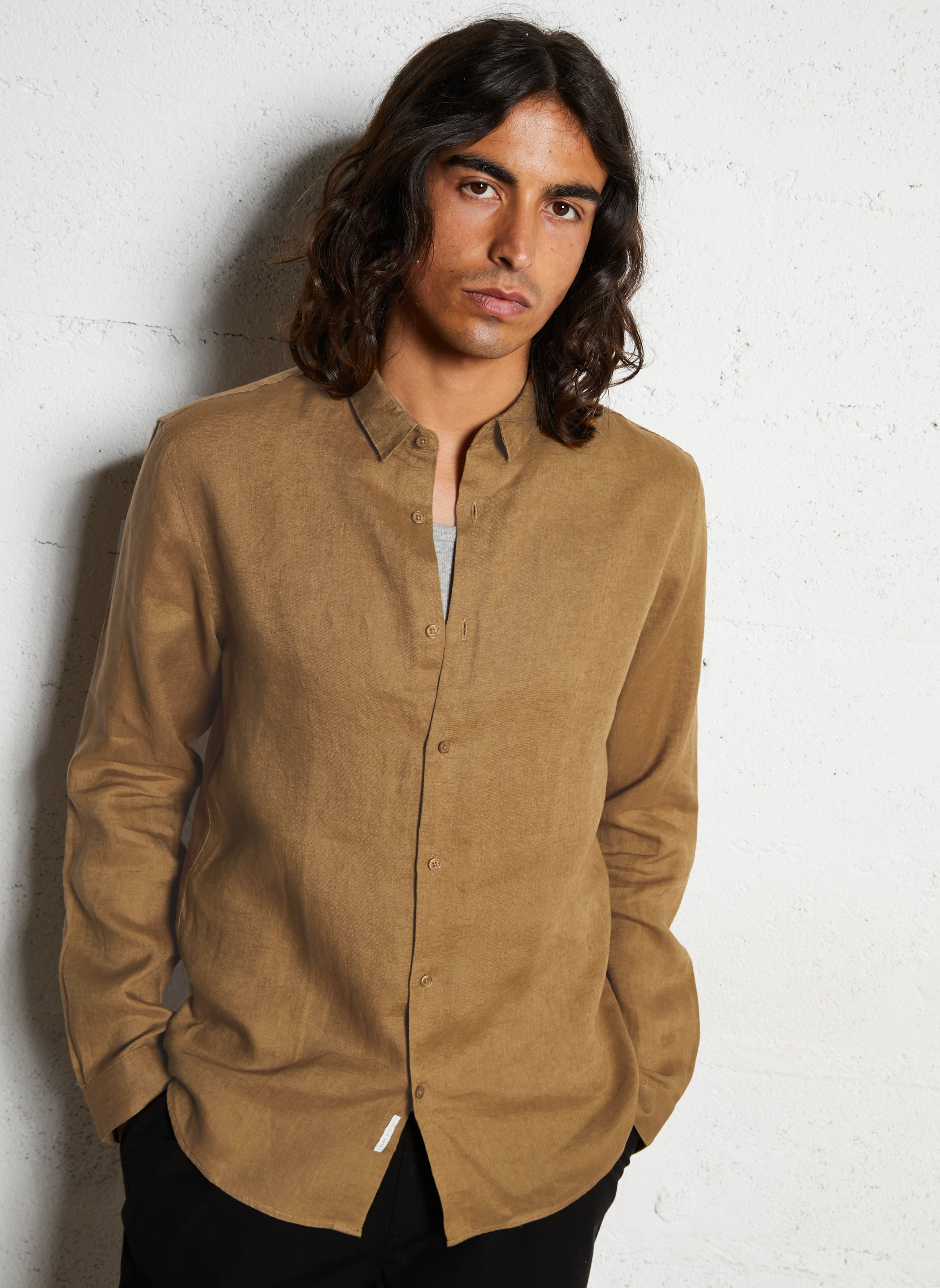 Slim-fit linen shirt IKKS Brown