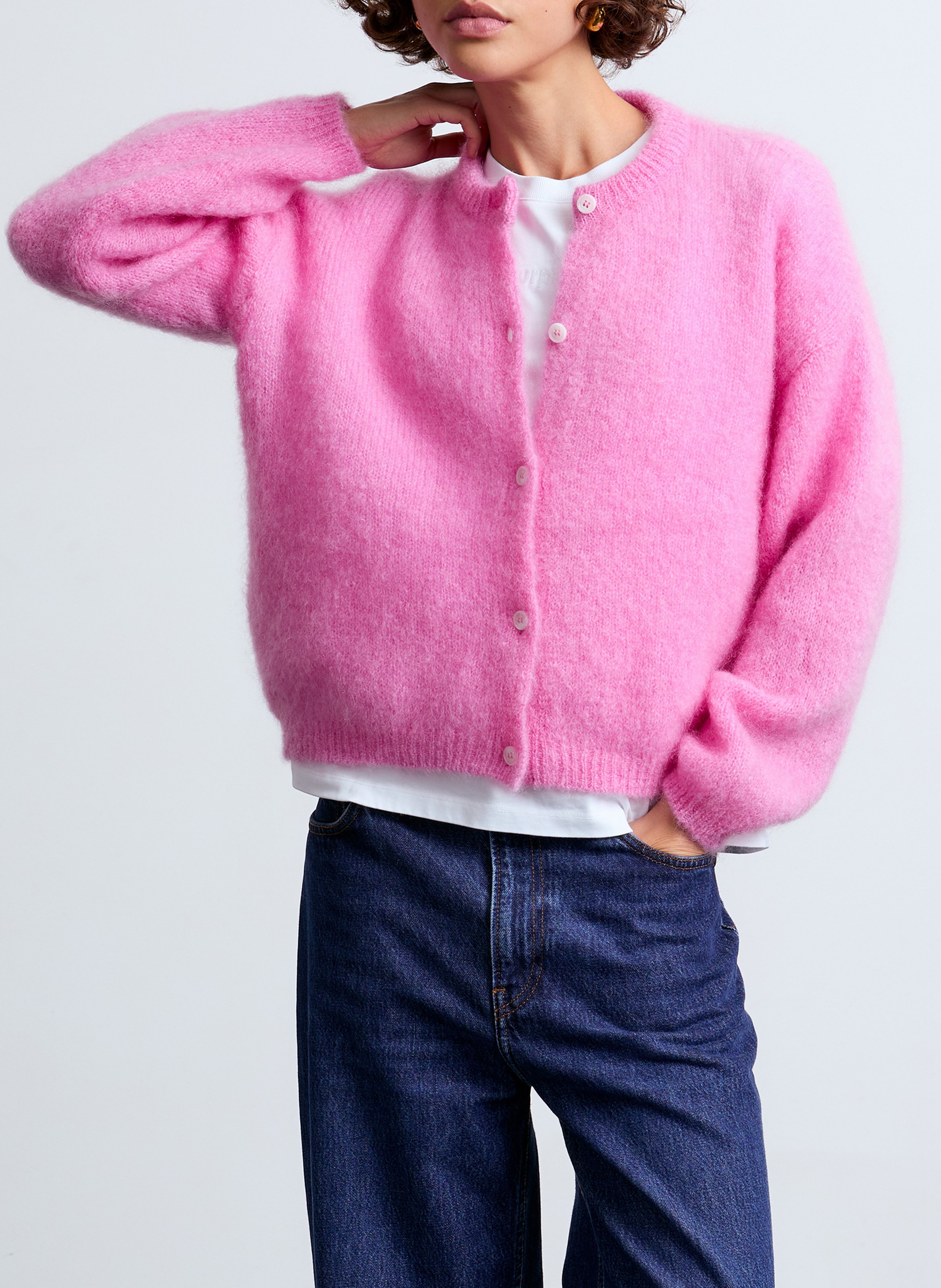 Gilet ample col rond en mohair mélangé SURPRISE Rose